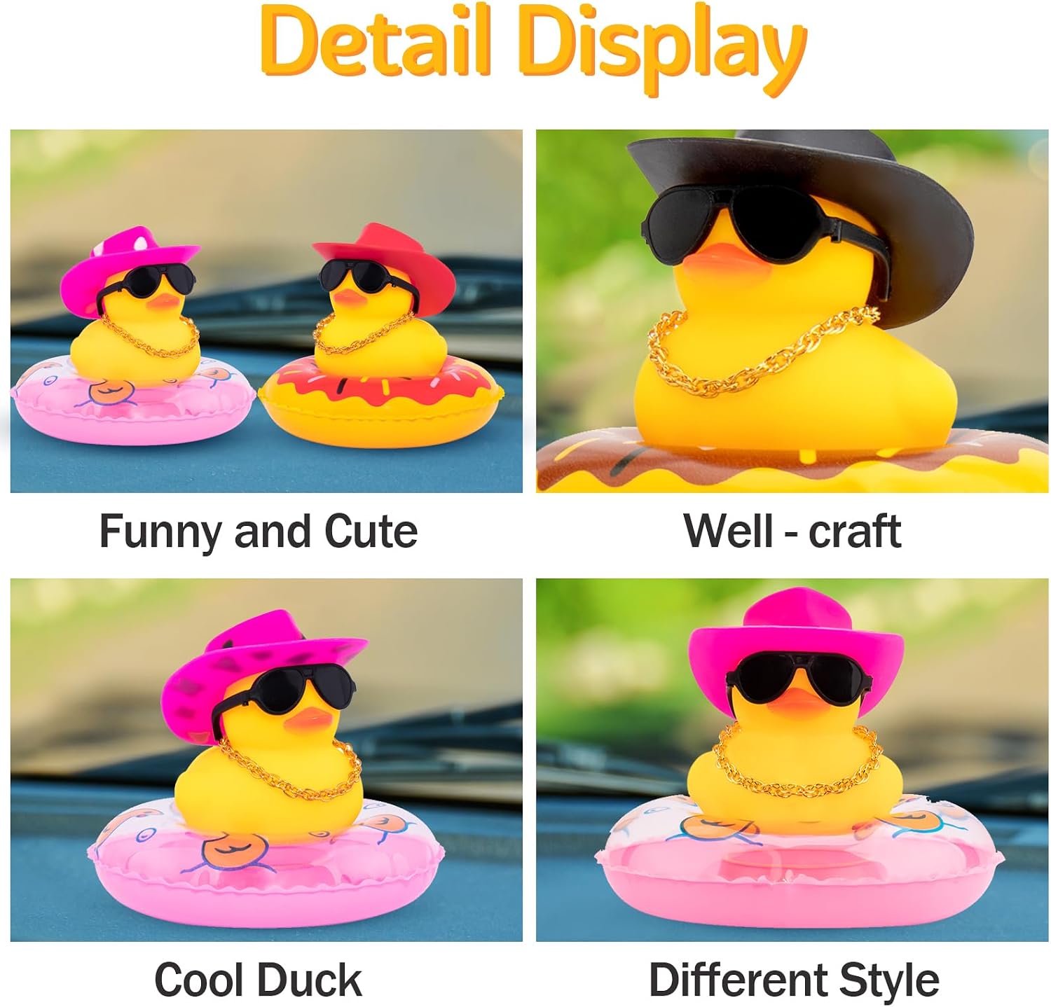 wonuu Car Rubber Duck Car Duck Decoration Dashboard Car Ornament for Car Dashboard Decoration Accessories with Mini Bachelor Cap Necklace and Sunglasses