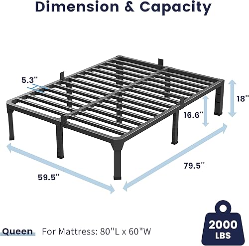 Miniatura 10 de Superay Base de cama de metal de 14 pulgadas con tapón deslizante para colchón, plataforma de listones de acero doble negro anti chirridos, marcos