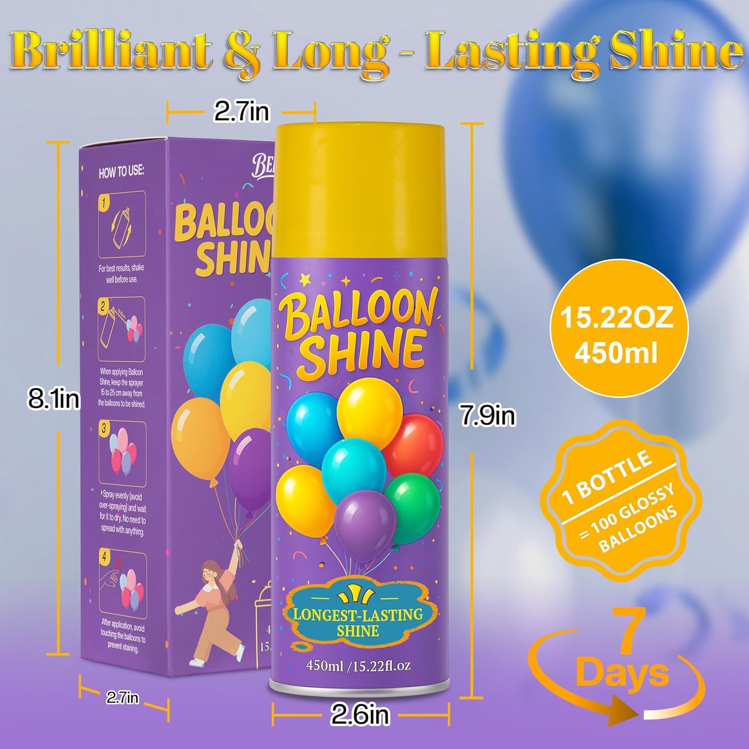 Balloon Shine Spray for Party : 15 oz Balloons Spray Silicone for Halloween Birthday Decorations - Long Lasting Instant High Shine Waterproof for Outdoor Décor (2 PACK)