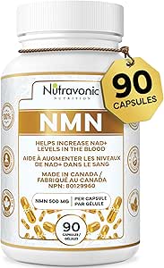 NMN Ultra High Purity 500 mg per Capsule, 3 Month Supply - NAD+ Booster Industry Highest, 99% NMN Nicotinamide Mononucleotide Supplement. Made in Canada. Boosts Cellular Energy &amp; Metabolism. Supports Cellular Health &amp; Nutrient Metabolism. Source of Vitamin B3. 90 Capsules.