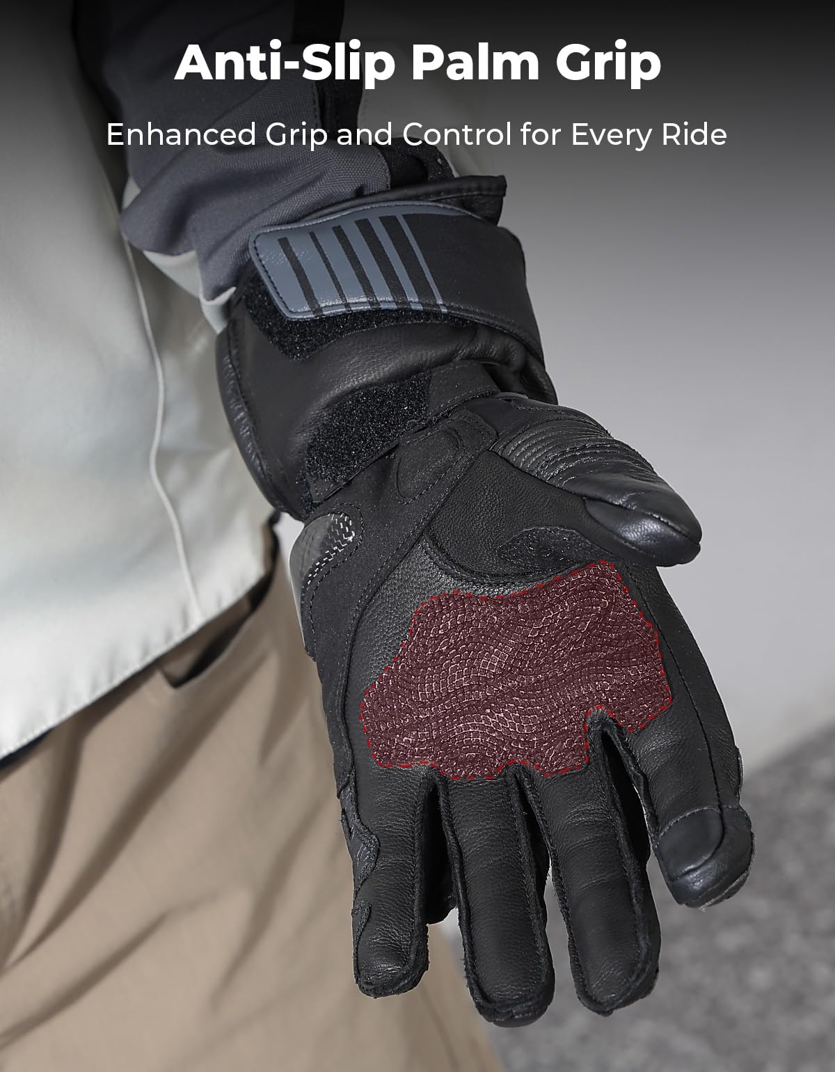 KEMIMOTO Motorradhandschuhe Leder für Herren und Damen, Vollfinger-Handschuhe aus Rindsleder und Ziegenleder mit Carbonfaser-Knöchelverstärkung und Touchscreen