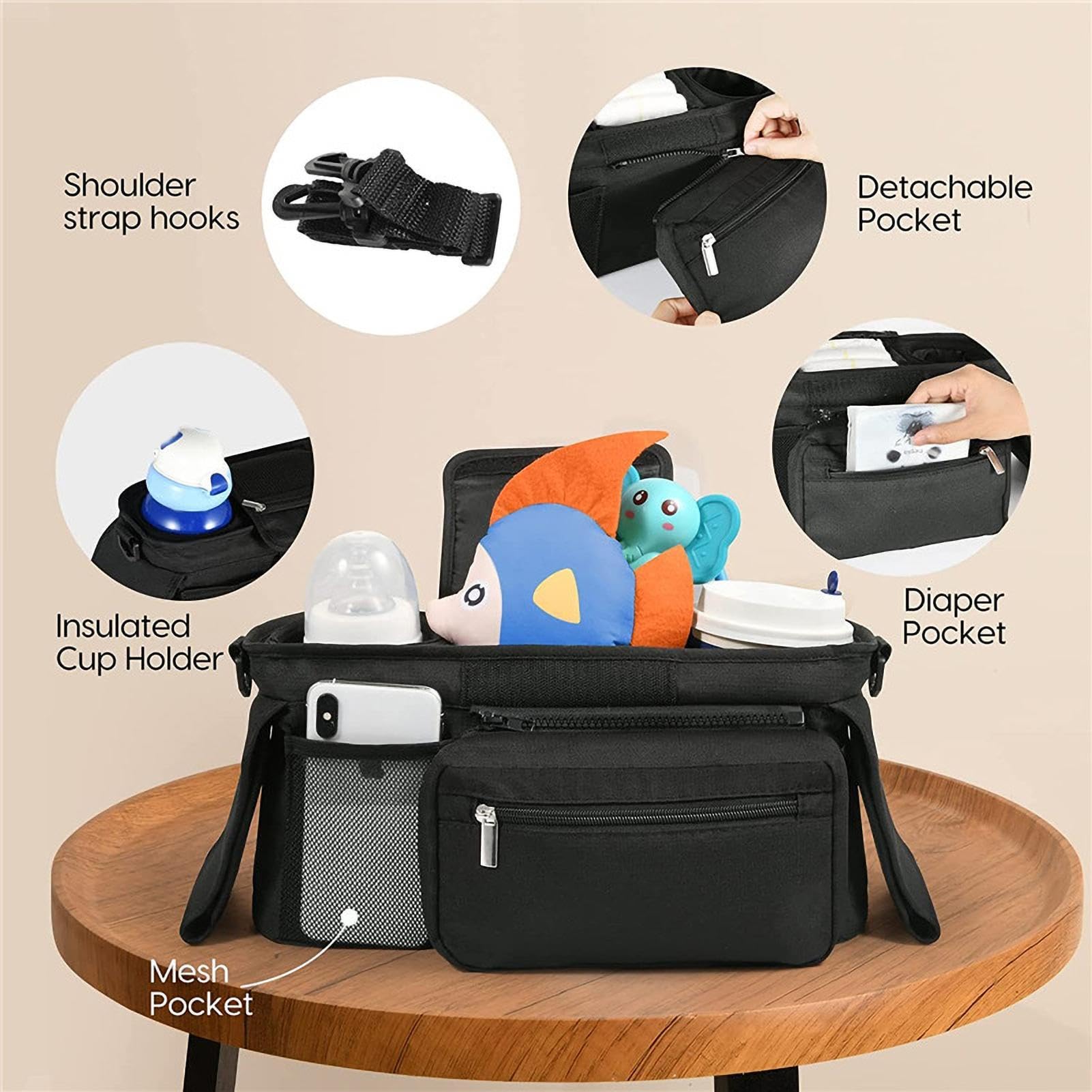 Amazon | ベビーカー用バッグ バギーバッグ 大容量 ベビーカー収納