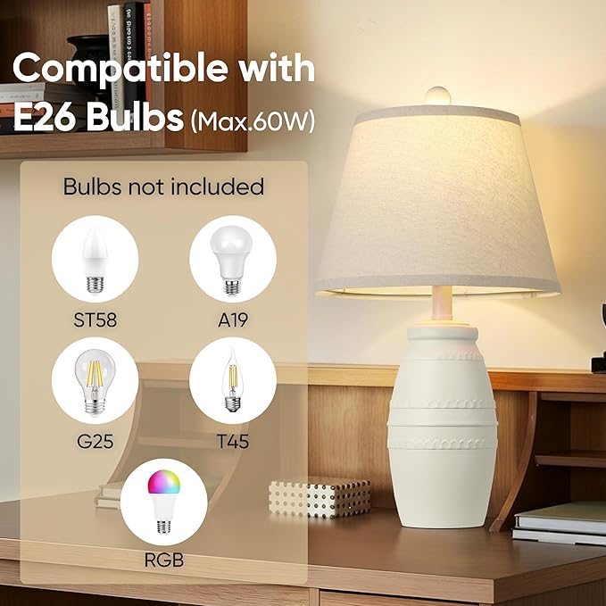 Set de 2 Lámparas de Mesa QiMH 21.5", Estilo Granja, Blanco miniatura 4
