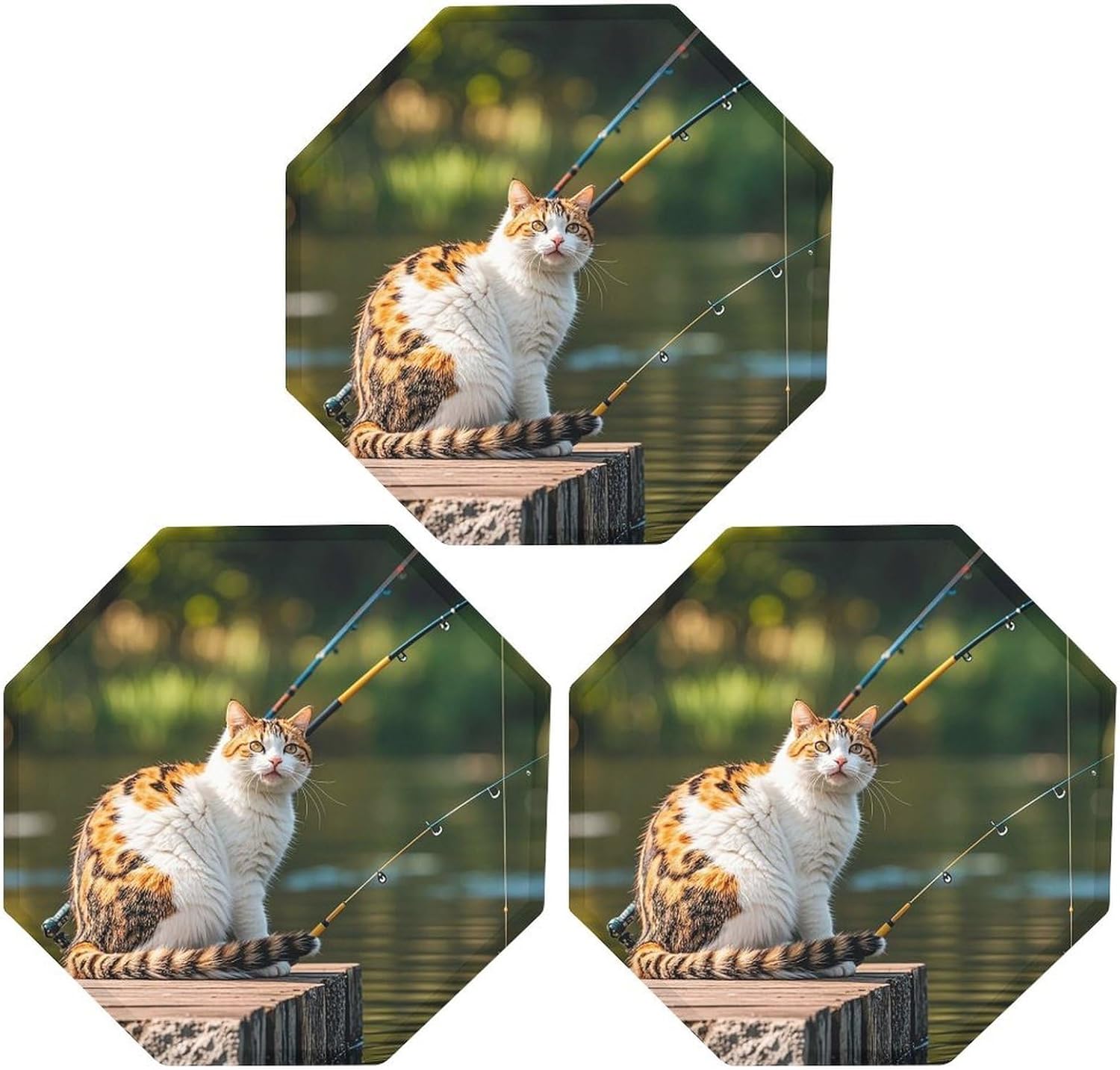 Ctagon Metal Sign for Home, Modern Display Plate for Kitchen, Fishing Cat Plates Accent Hanging Wall Decorations 3PCS for Living Room, Bedroom, Hallway, Hotel