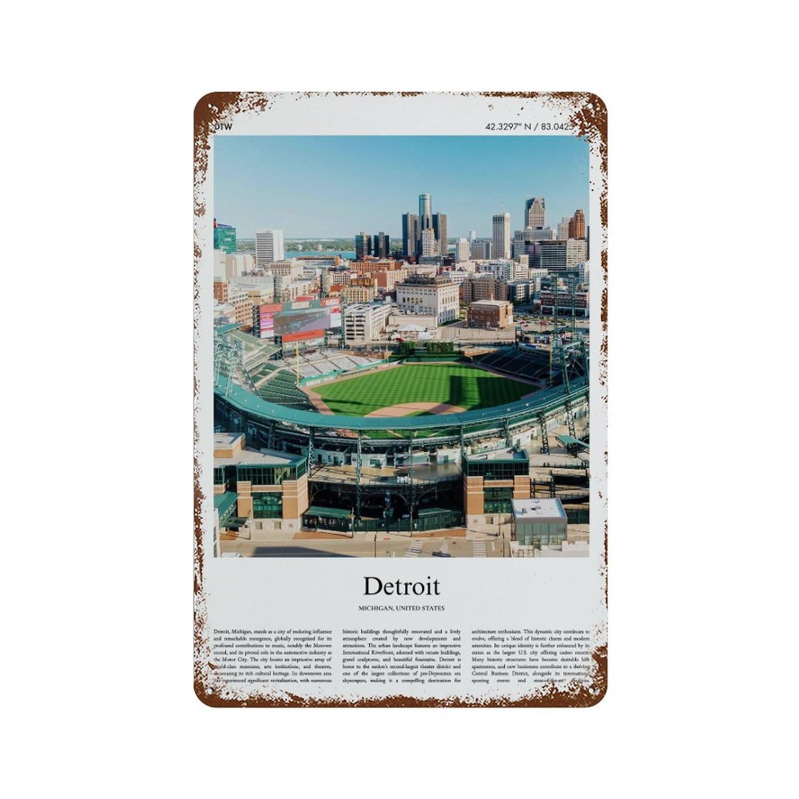 xiaoxiaoshen Detroit Michigan, United States, USA City Scenery Wall Decor Art Metal Tin Poster Modern Home Decor Art Home Bar Shop Decorations Vintage Sign 30x20cm