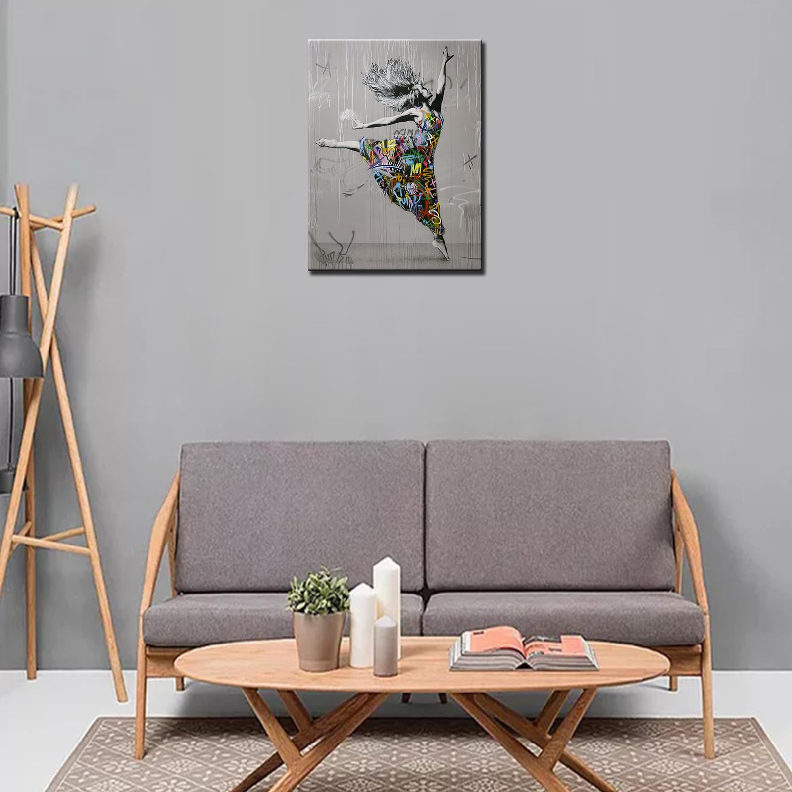 Graffiti Street Wall Art Banksy Art Paintings Dancing Girl Pictures Artwork for Living Room 1 Panels Red Print on Canvas House Decor Framed Gallery-Wrapped Ready to Hang(12''W x 16''H) - Image 2