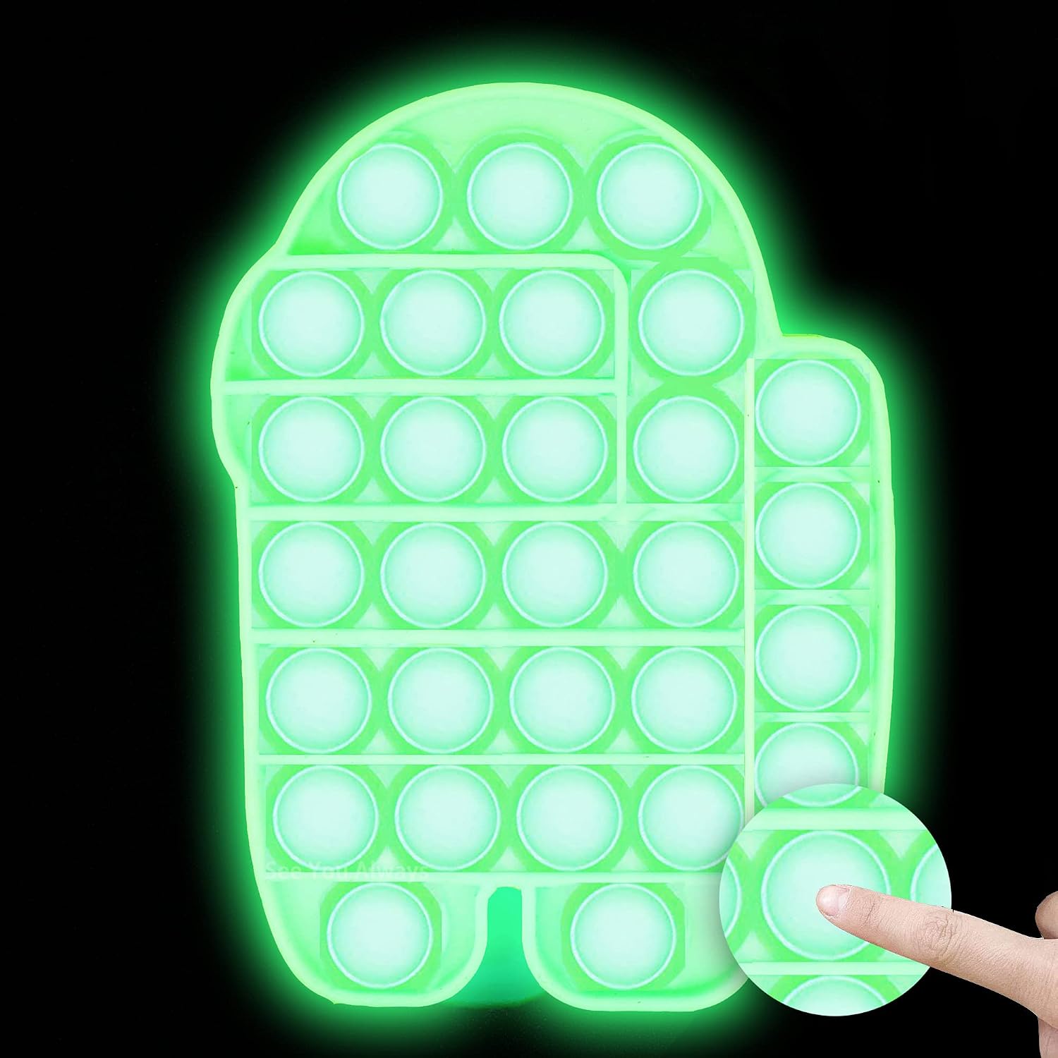 Pop Fidget Toy, Glow in The Dark Push Pop Bubble Fidget Sensory Toys to Relax and Keep Busy for Kids Adults, Bubble Fidget Popper Stress Reliever Toys for Autism ADHD Special Needs (Green)