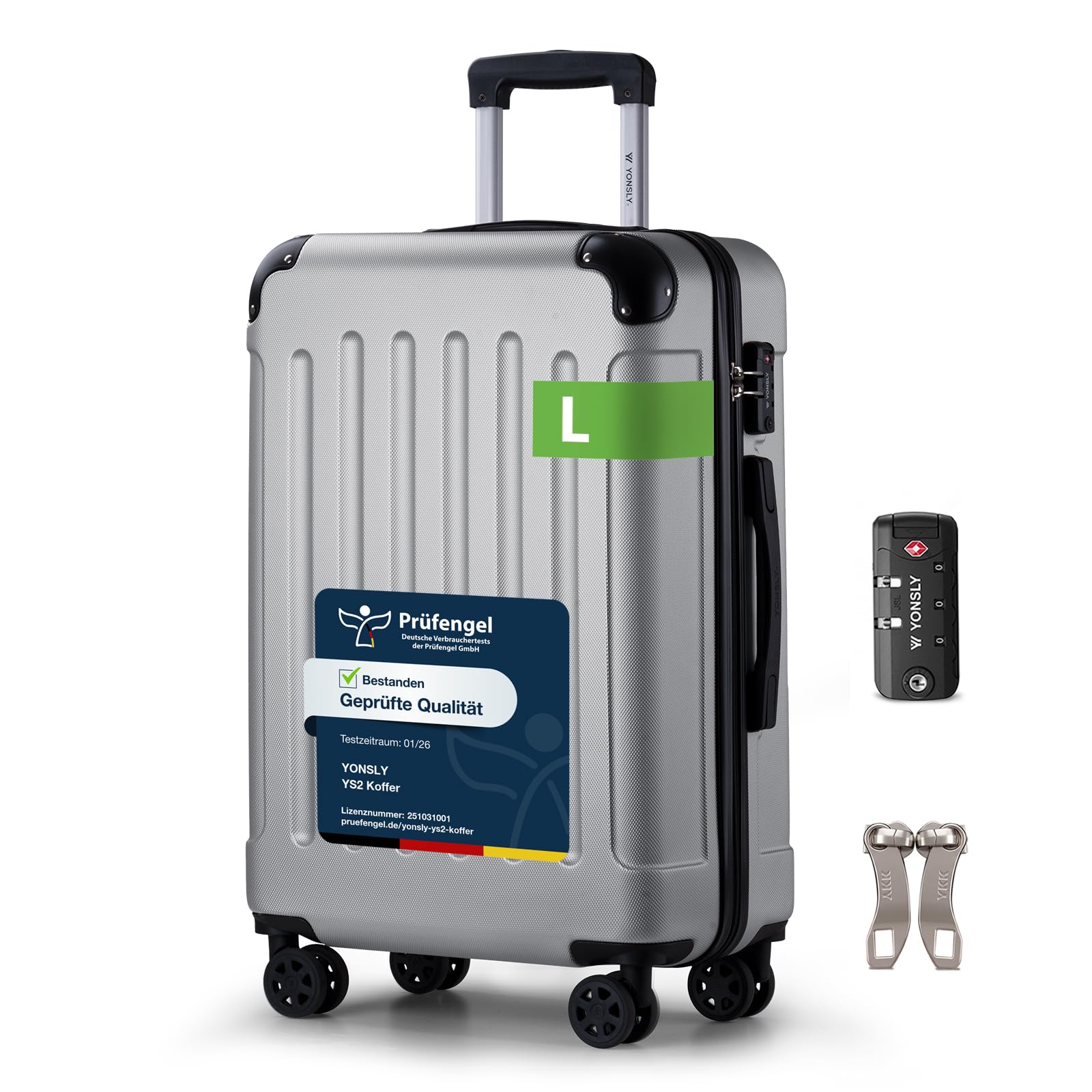 YONSLY Trolley Koffer Set, Reisekoffer, Rollkoffer Handgepäck, Kabinkoffer Suitcase, Gepäckset mit 360° Rollen, Hartschalenreisekoffer, Zahlenschloss, Gummigriff