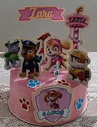 Topo de Bolo Personalizado Patrulha Canina, Papel Fotográfico, Artesanal, com Personagens e Torre, Nome e Idade Customizáveis, Festa Infantil