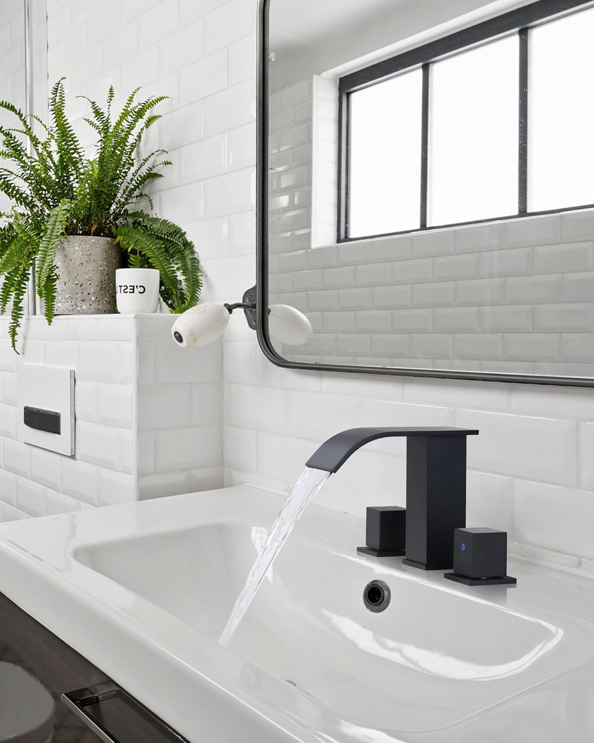 Waterfall Bathroom Faucet 3 Hole: ARCORA 8 Inch Widespread Bathroom Faucet Matte Black, Modern 2 Handles Bathroom Sink Faucet with Pon Up Drain and cUPC Supply Lines