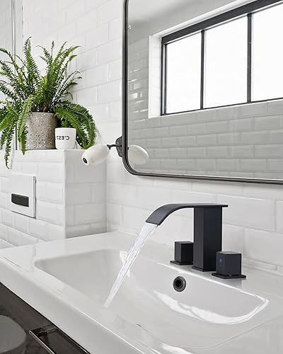 Miniatura 7 de Grifo de baño de cascada negro mate, grifos de baño generalizados de 8 pulgadas para fregaderos, 3 agujeros, moderno grifo de lavabo de baño de 2