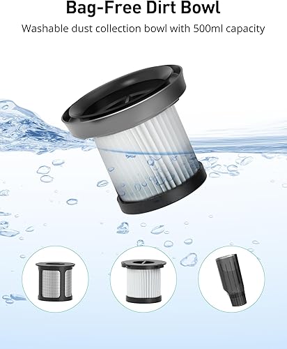 Miniatura 7 de Aspiradora de mano, potente aspiradora de automóvil de 24 KPA, recargable, base de carga, mango ergonómico, herramienta para grietas 2 en 1,