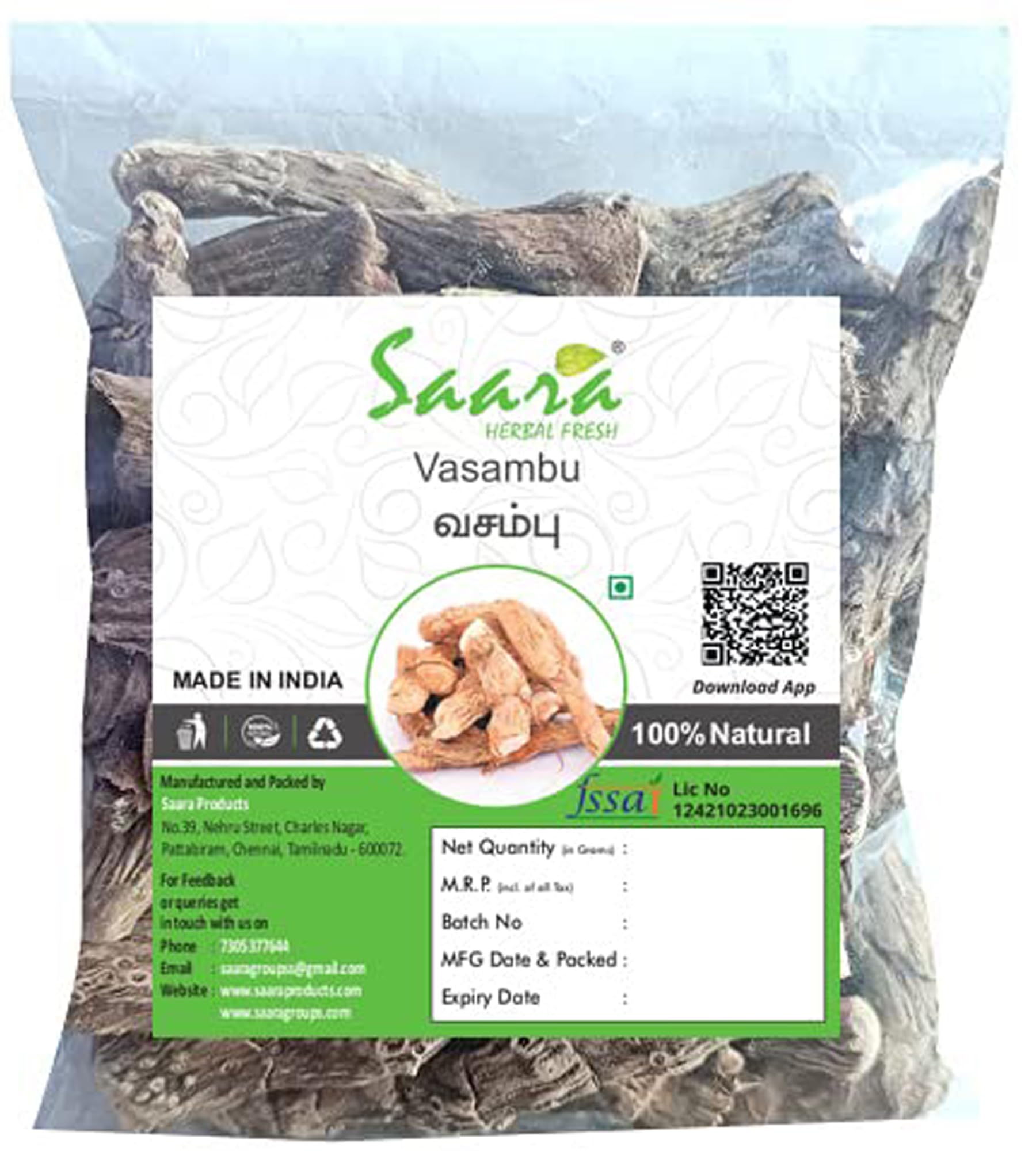Saara HERBAL FRESH Dried Vasambu (50grams) Vacha Root,Sweet Flag, Acrous Calamus,Vayambu Root, (Pack of 1 x 50g) (B07V41CB46) Amazon Price History, Amazon Price Tracker