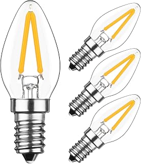 HzSane 2W LED Filament C7 Night Light Bulb, 2700K Warm White 200LM, E12 Candelabra Base Lamp C7 Mini Torpedo Shape, 15W Incandescent Replacement, Refrigerator Bulb, Non-dimmable, 4 Pack