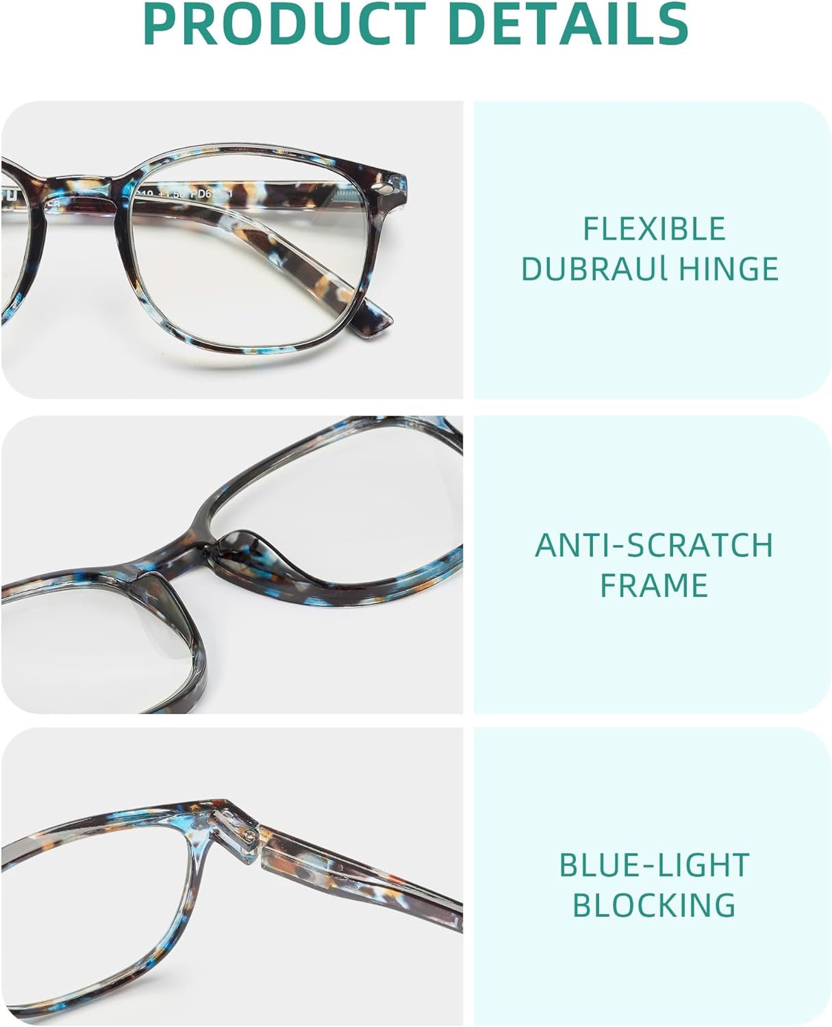 5 Pack Reading Glasses For Women, Blue Light Blocking Computer Reader Spring Hinge Eyeglasses - Image 3