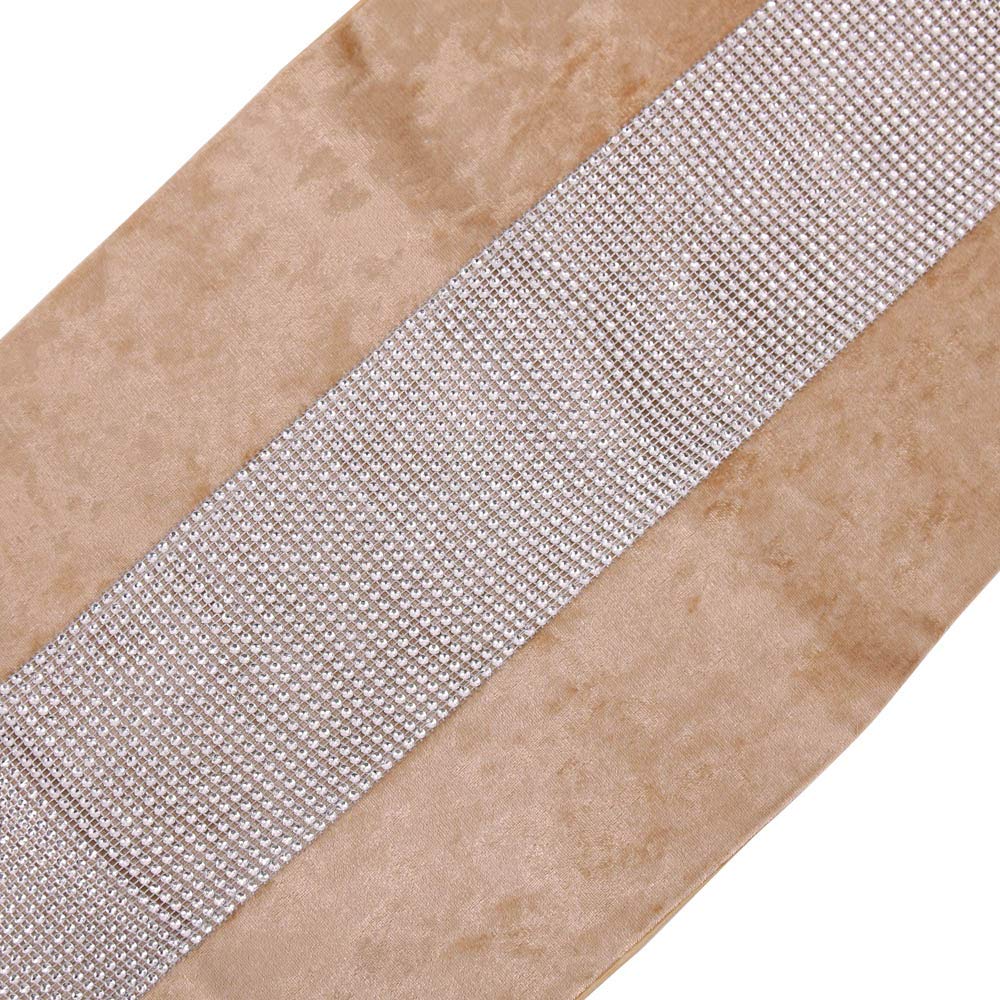 Time to Sparkle Set of 1 Velvet Table Runner + 4 Placemat Table Mats Thick Velvet Satin Tasseled Xmas (Velvet-champagne - Image 3