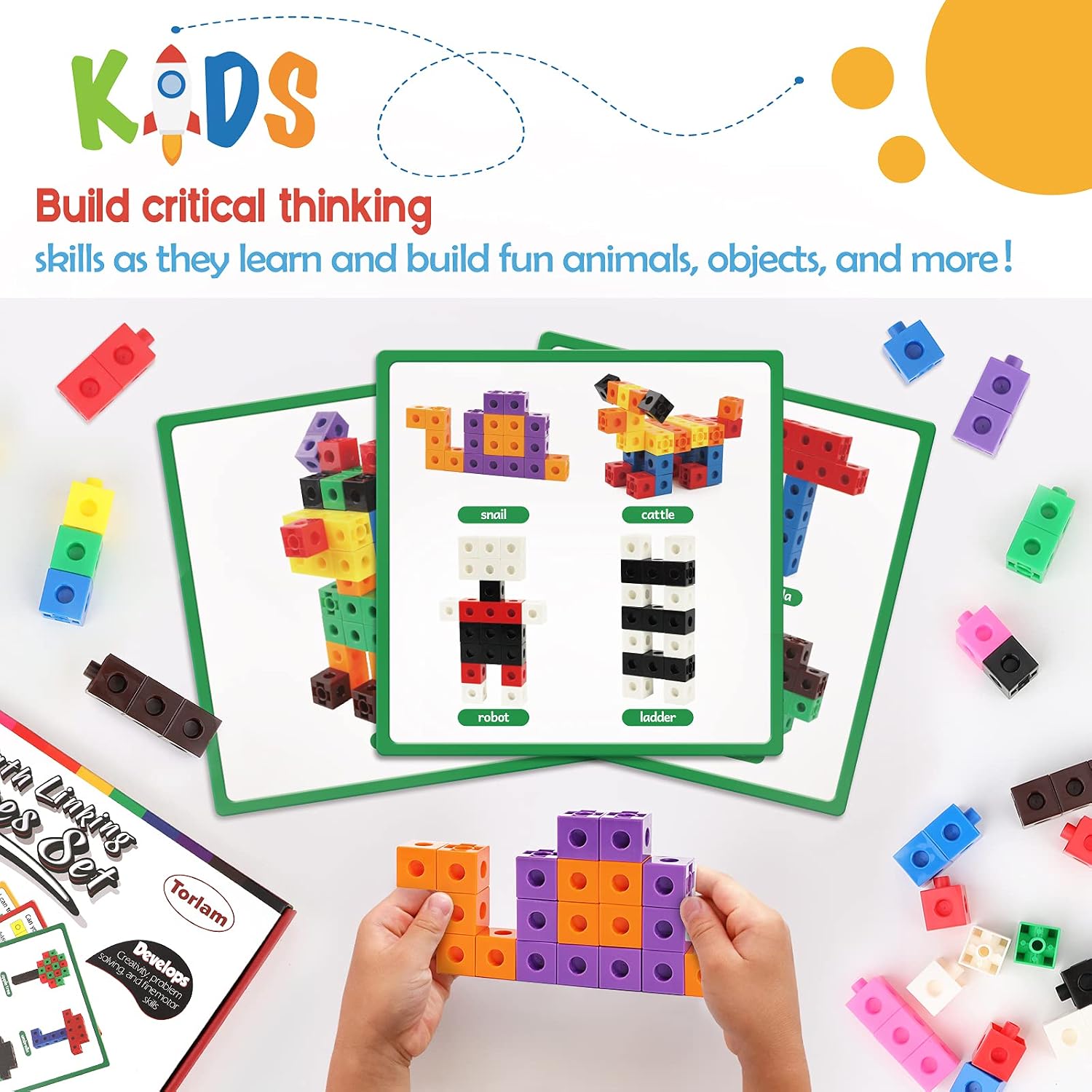 Torlam Math Cubes Math Manipulatives Activity Set, - Number Blocks Counting Toys Snap Linking Cube Connecting Blocks for Kids Kindergarten Learning Activities