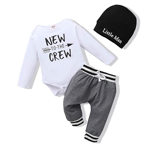 Newborn Infant Baby Boy Clothes Fall Winter Outfits New to The Crew Outfit Toddler Baby Boy Clothes Set