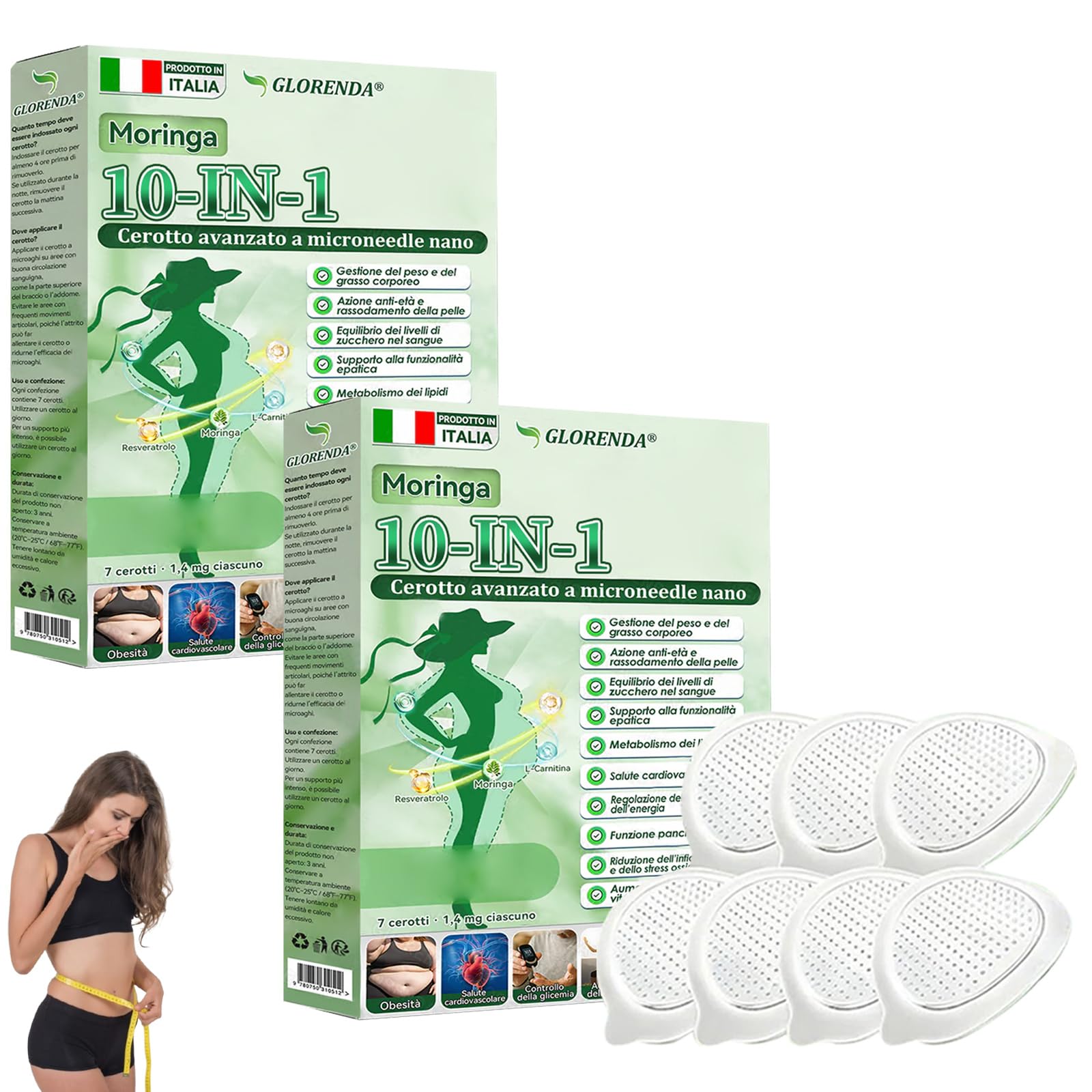 GLORENDA Moringa NAD+ 10-in-1 Cerotto Avanzato Nano Microneedle, Naturali Moringa Cerotti, GLORENDA Cerotti, per Addome, Gambe e Braccia (2 Scatole) - 2