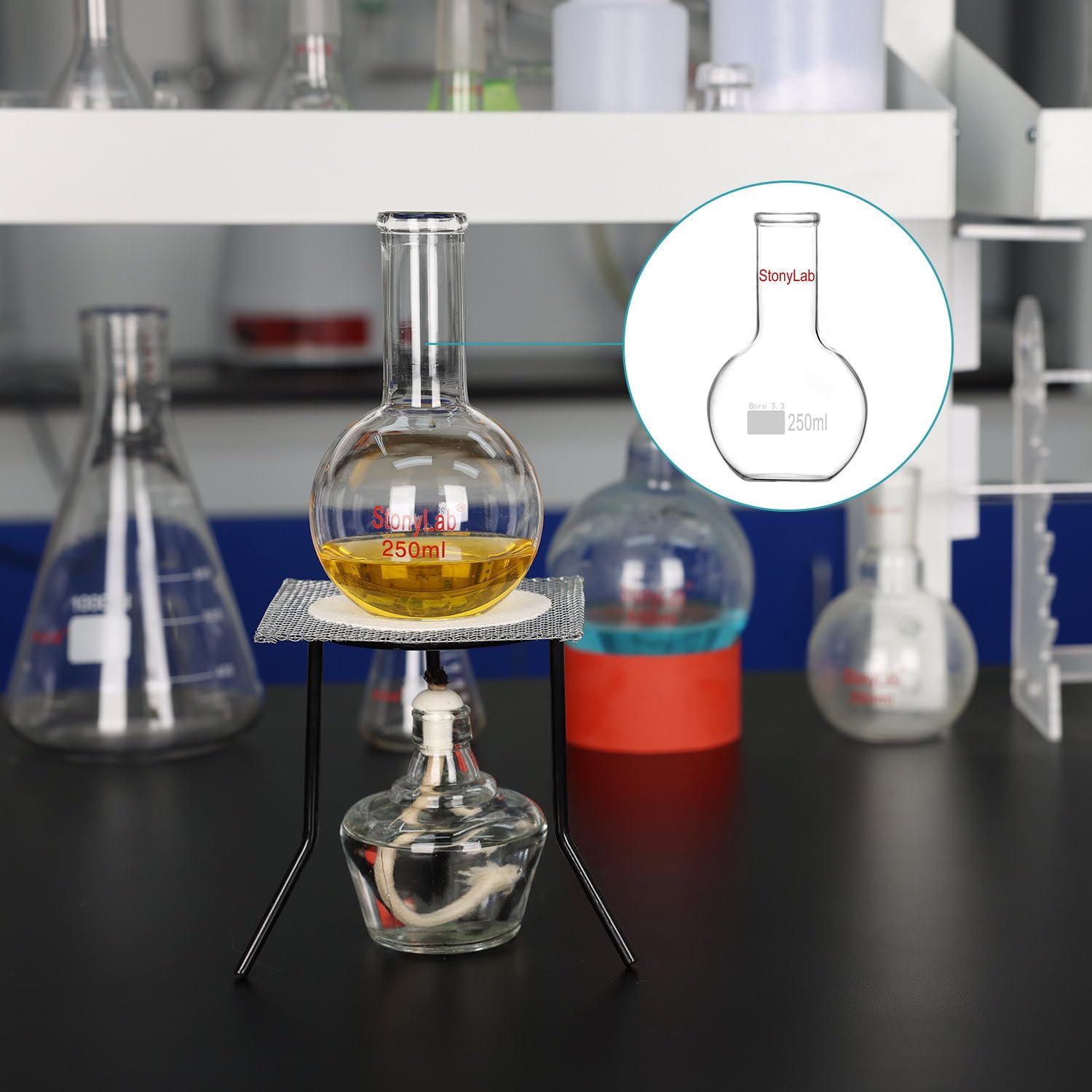 Matraz Fondo Plano 2000ml (2L) de Cristal Borosilicato Pared Gruesa con Cuello Largo Matraz Laboratorio