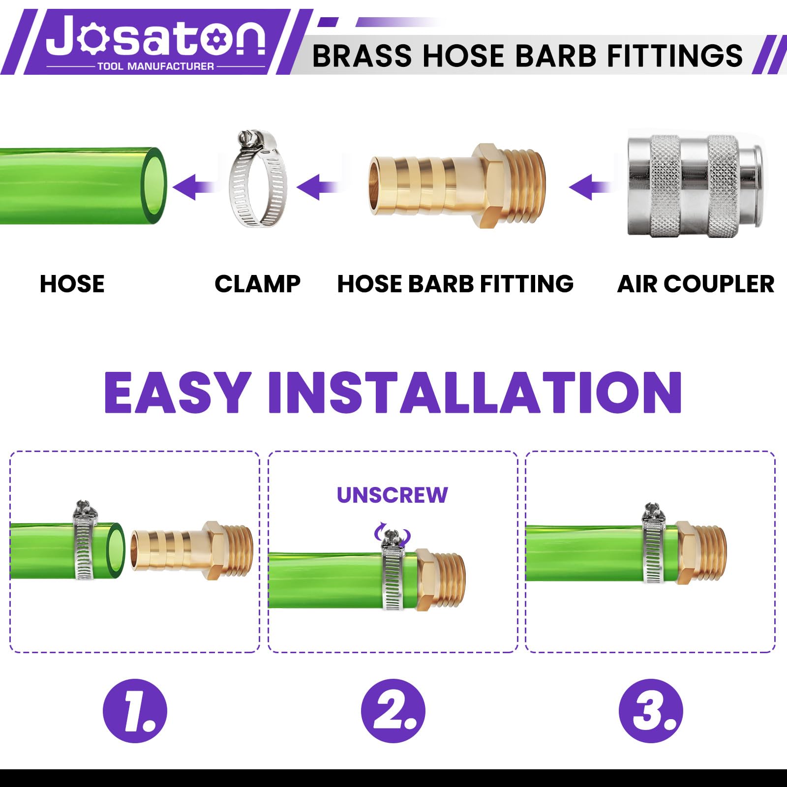 49 accesorios de latón para manguera de aire de 0,3 cm, 1/4", 5/16", 3/8", 1/2", 3/4", 1" acanalado a rosca NPT macho, empalmador y T con bridas