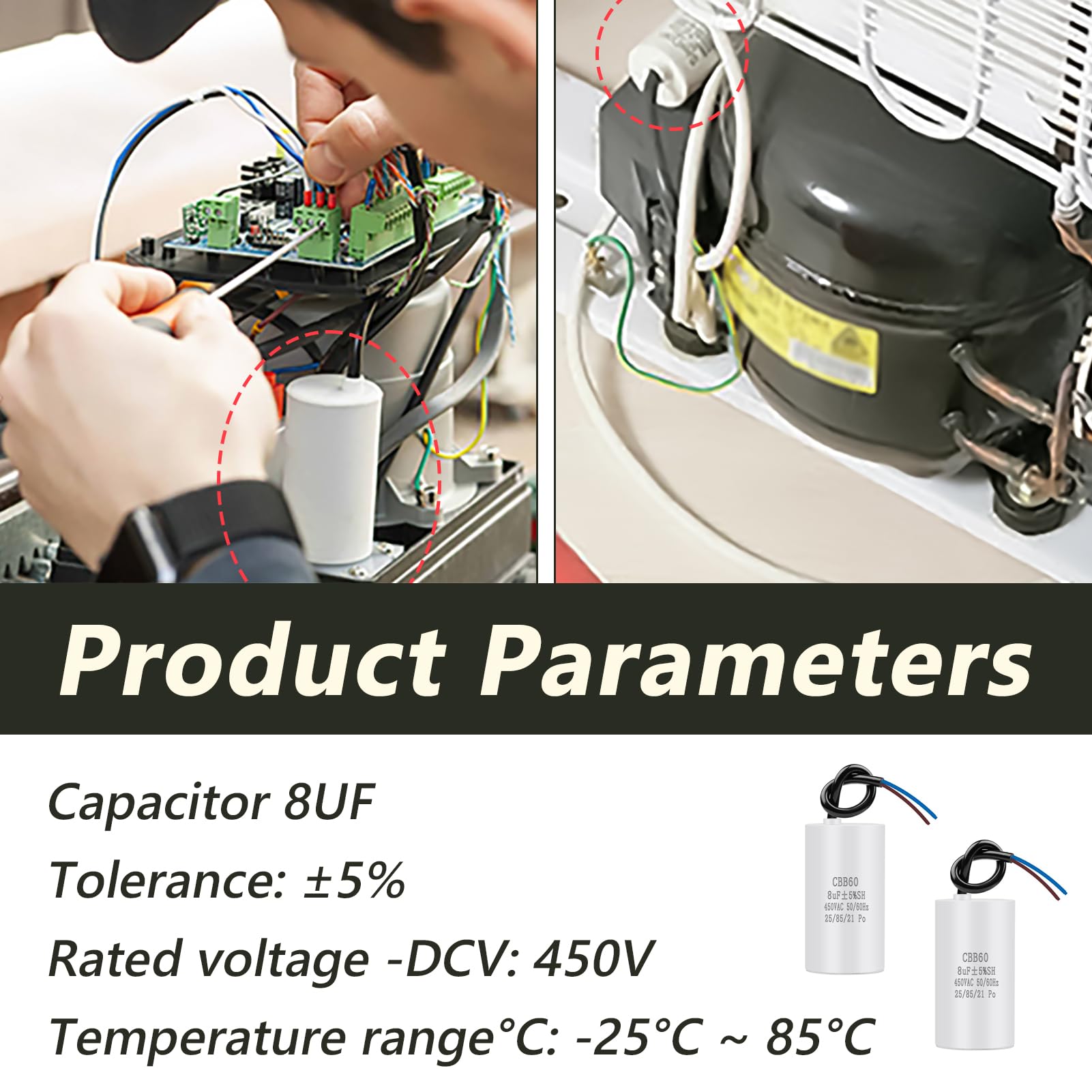 CBB60 450v 8uf 50/60HZ Condensador de Arranque para Compresores Lavadoras