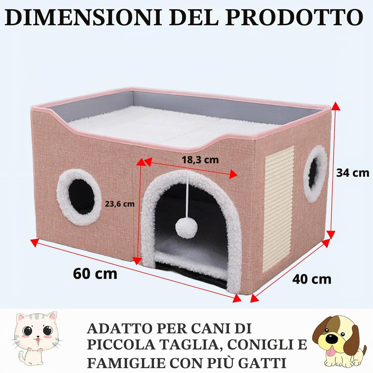 ERNAN Cuccia Gatto e cani.Lettino Per Gatti, Cuccia Gatto Interno, Cuscino per Pieghevole da Interno,Casa pieghevole con terrazza e tiragraffi, Adatto per Gatti,Piccoli Anima (Pink, Medium)