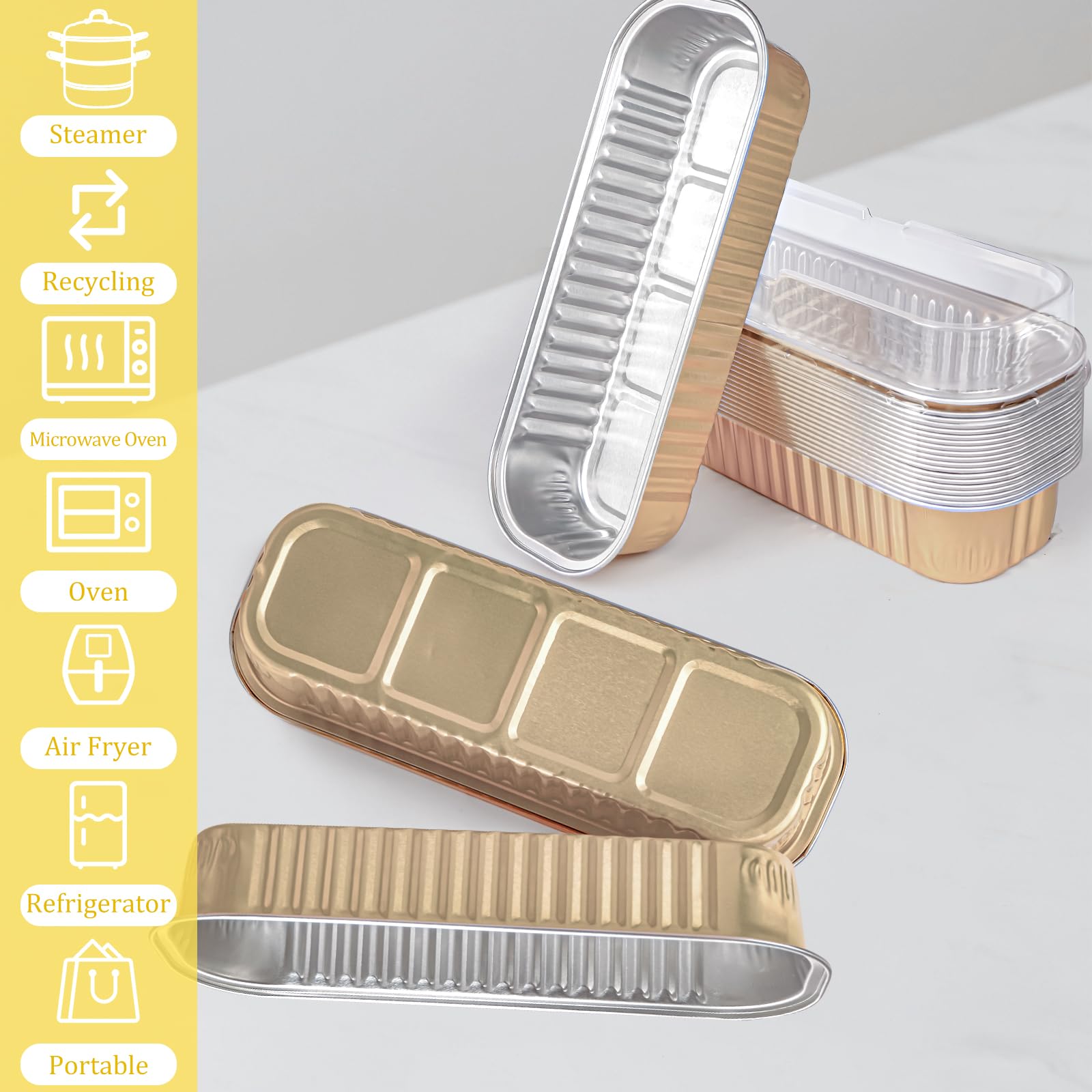 Fodofodo 20-Piece Mini Loaf Pans With Lids - 6.8oz Disposable Aluminum Baking Cups, Includes Spoons, For Parties & Baking