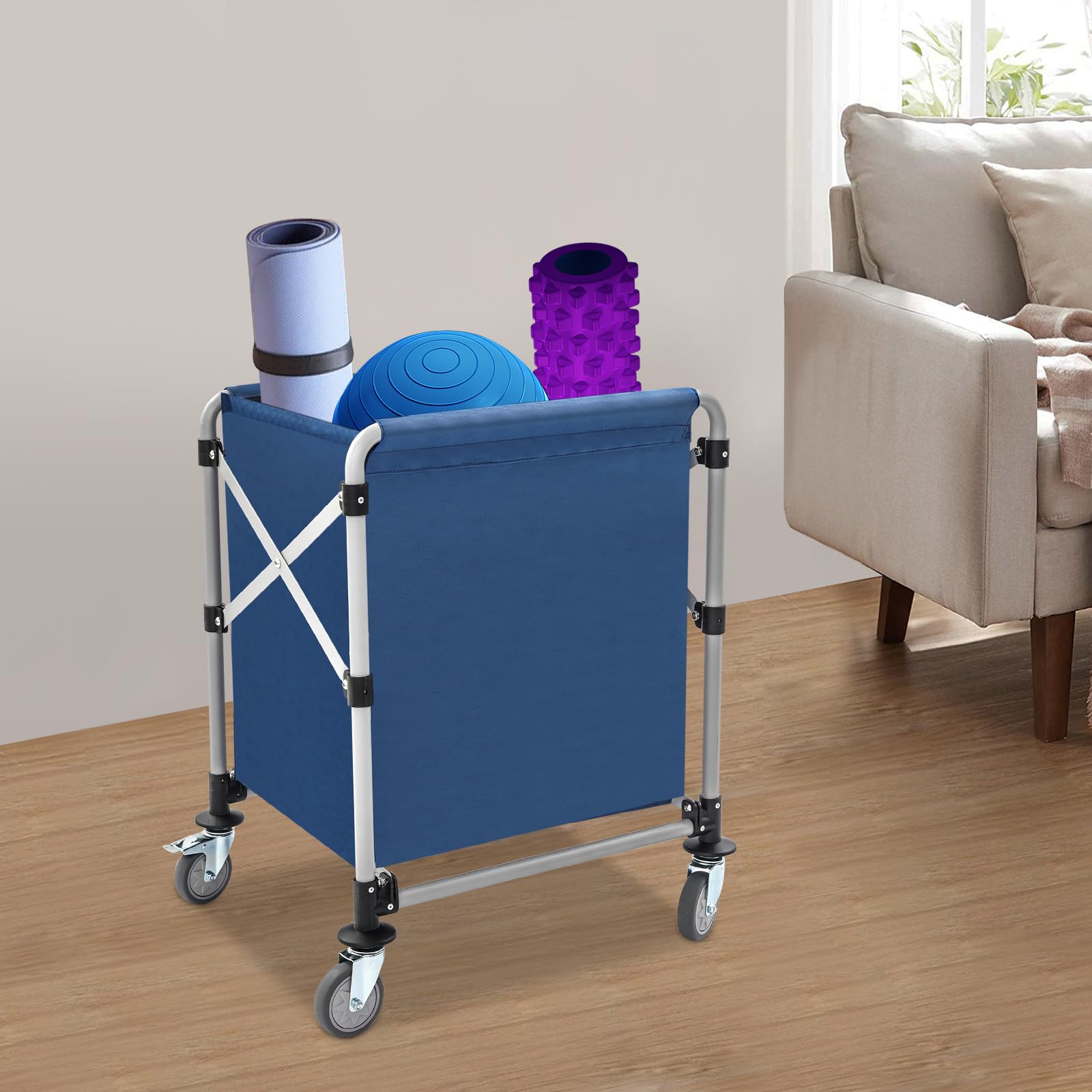 Carrito de lavandería de acero inoxidable, para el hogar, hotel, lavandería, comercial, grande, plegable, con ruedas, estable, resistente al agua, para el hogar, hotel, lavandería, comercio, amarillo