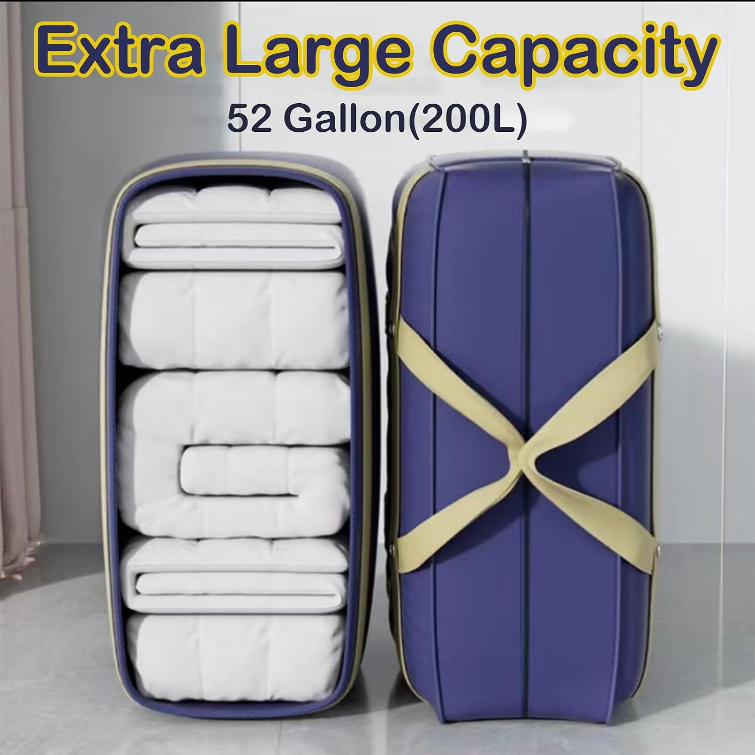 2 Pack Extra Large Moving Bags, Heavy Duty Storage Bag with Strong Zipper & Carrying Handles 52 Gal Capacity Packing Bags Clothes Storage Totes Moving Boxes for Space Saving