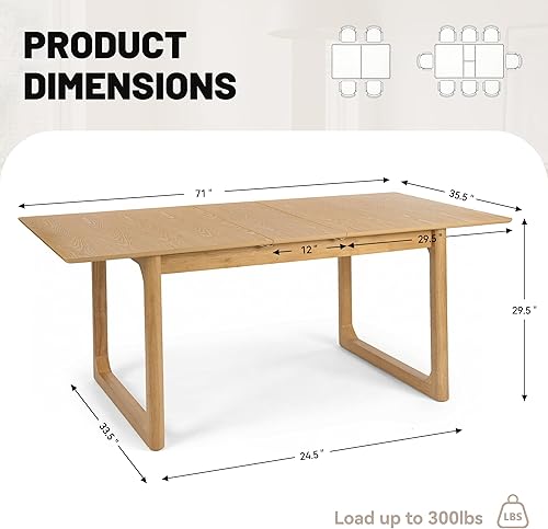 Miniatura 2 de HNY Mesa de comedor de madera extensible para mesas de cocina rectangulares modernas de 4 a 8 pulgadas, 71 pulgadas con base de madera, mesa