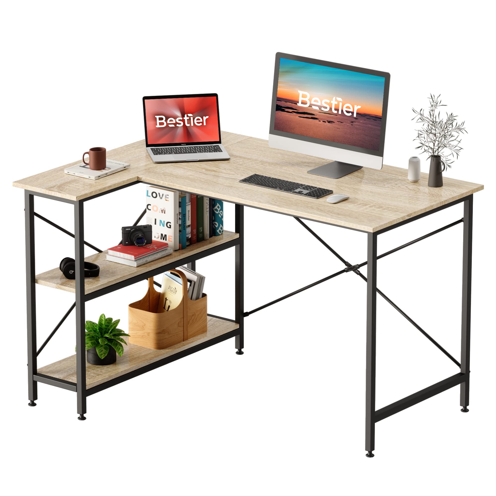 Bestier L Shaped Desk Small Corner Desk with Shelves 120CM Reversible