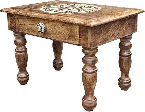 Miniatura 6 de DharmaObjects Mesa de meditación de altar de altar de oración tallada a mano de madera maciza de mango (OM)