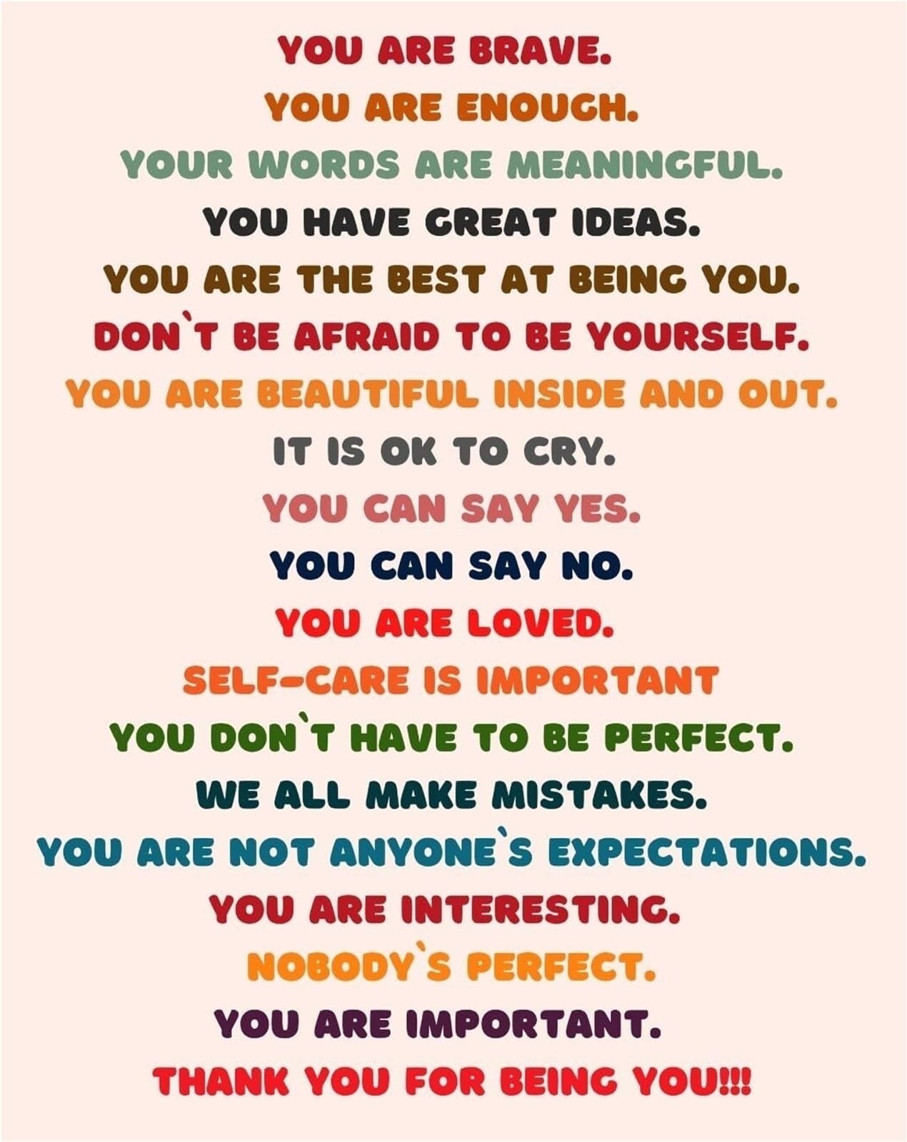 KCDFDVJFBM Affirmation Wall-Art - You Are Enough Loved Important, Motivational Print for Room Decor, Inspirational Quote for Classroom & Office(Framed,16x24inch(40x60cm))