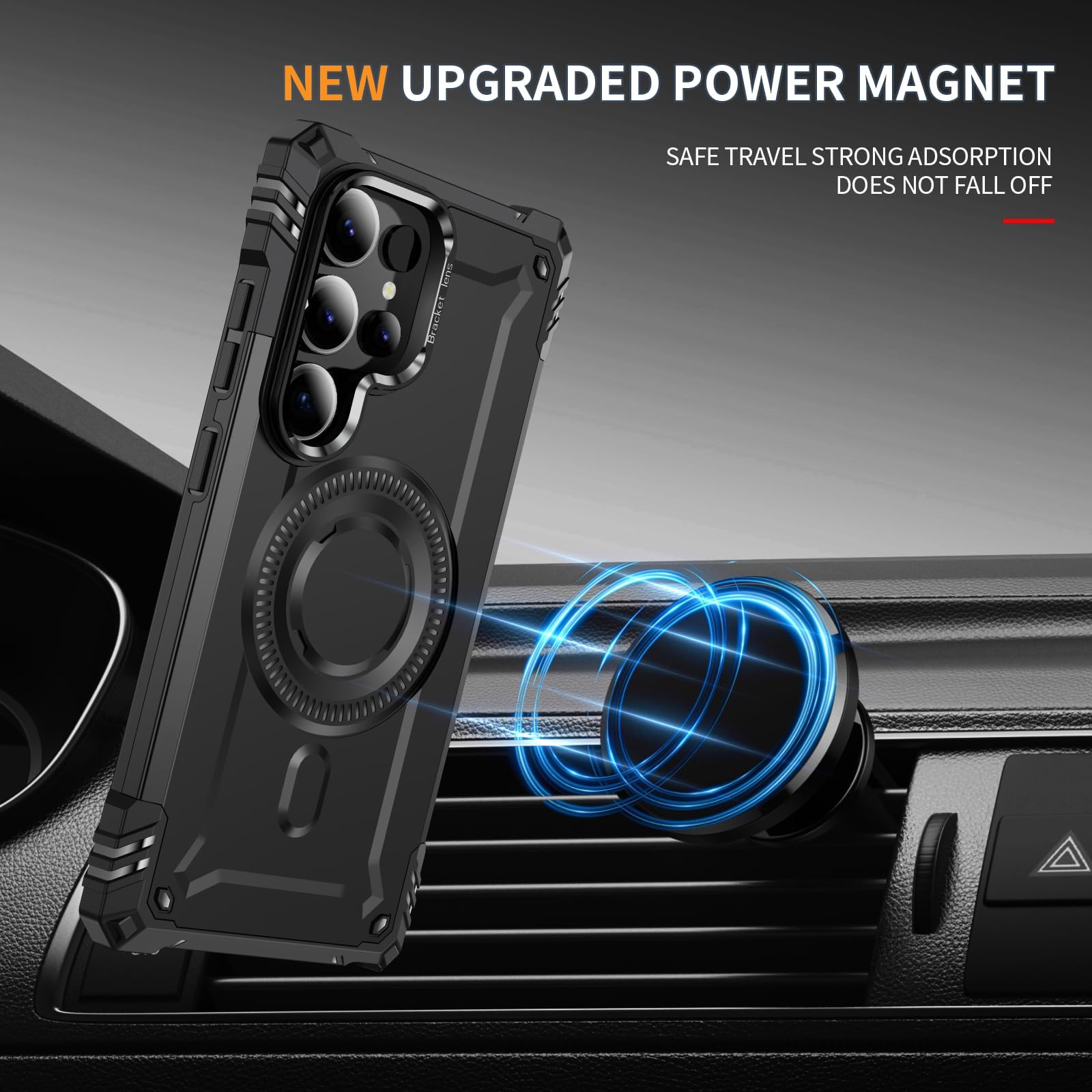 Magnetyczne etui do Samsung Galaxy S24 Ultra/S24 Plus/S24, wbudowany metalowy uchwyt, obsługuje bezprzewodowe ładowanie, odporne na wstrząsy, kolor zielony, S24 Plus