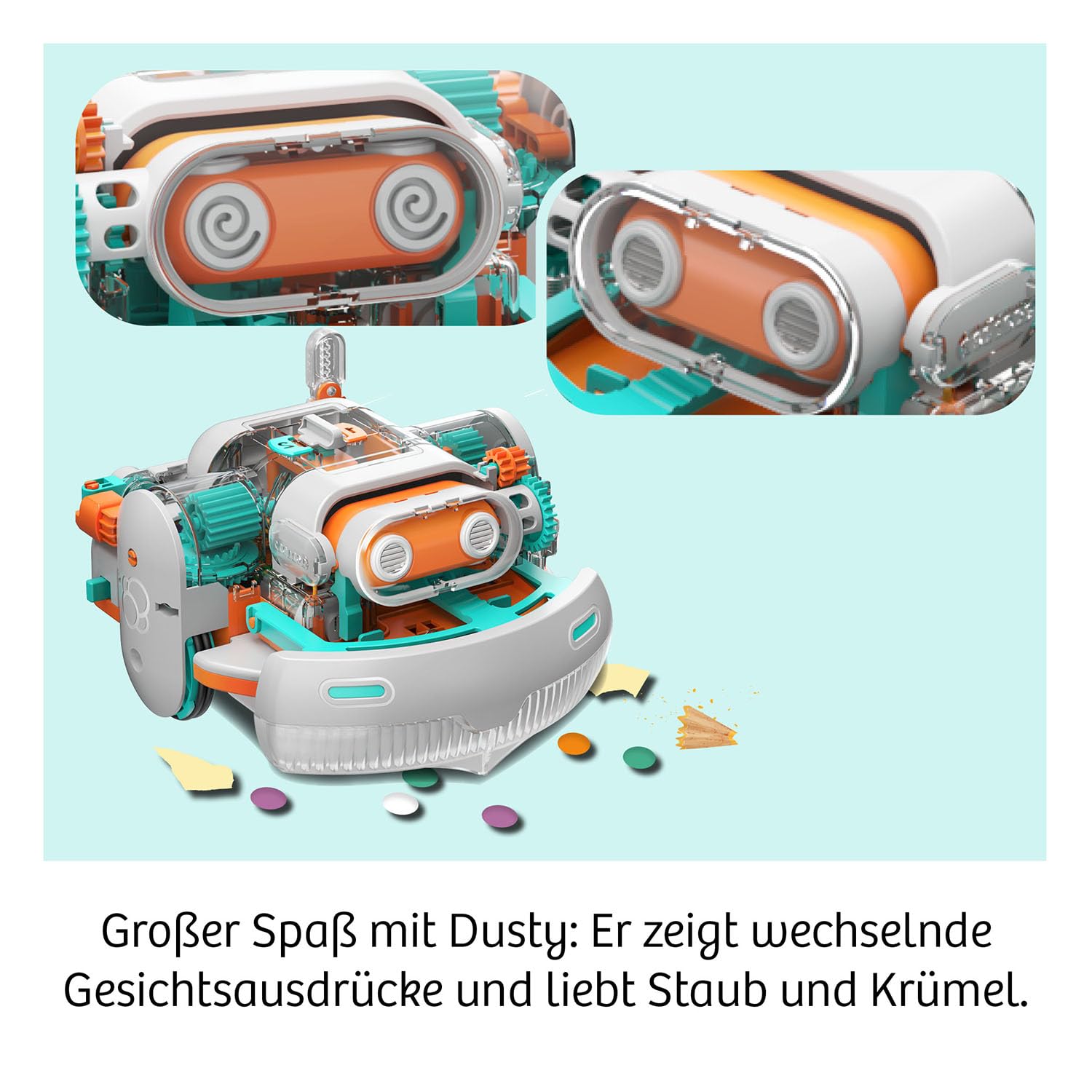 KOSMOS 621322 Dusty - Dein saugstarker Robo-Helfer, Staubsaugerroboter für Kinder, Experimentierkasten ab 8 Jahre