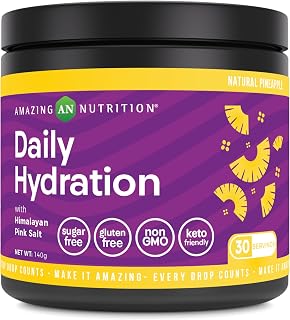 Amazing Nutrition Daily Hydration, Electrolyte Powder 30 Servings | Packed with Essential Minerals | Sugar-Free | Keto Friendly | Non-GMO | Gluten-Free (Natural Pineapple)