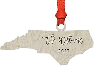 Andaz Press Personalized Laser Engraved Wood US State Christmas Ornament, Custom Names, North Carolina, 1-Pack, Includes Ribbon and Gift Bag