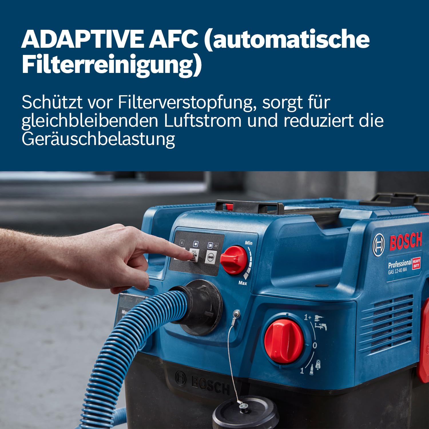 Bosch Professional Allessauger Gas 12-40 MA (1200 W, automatische Filterreinigung (AFC), inkl. Hauptfilter, Schlauch, Kombi-Werkzeugadapter, Kombi-Bürstendüse)