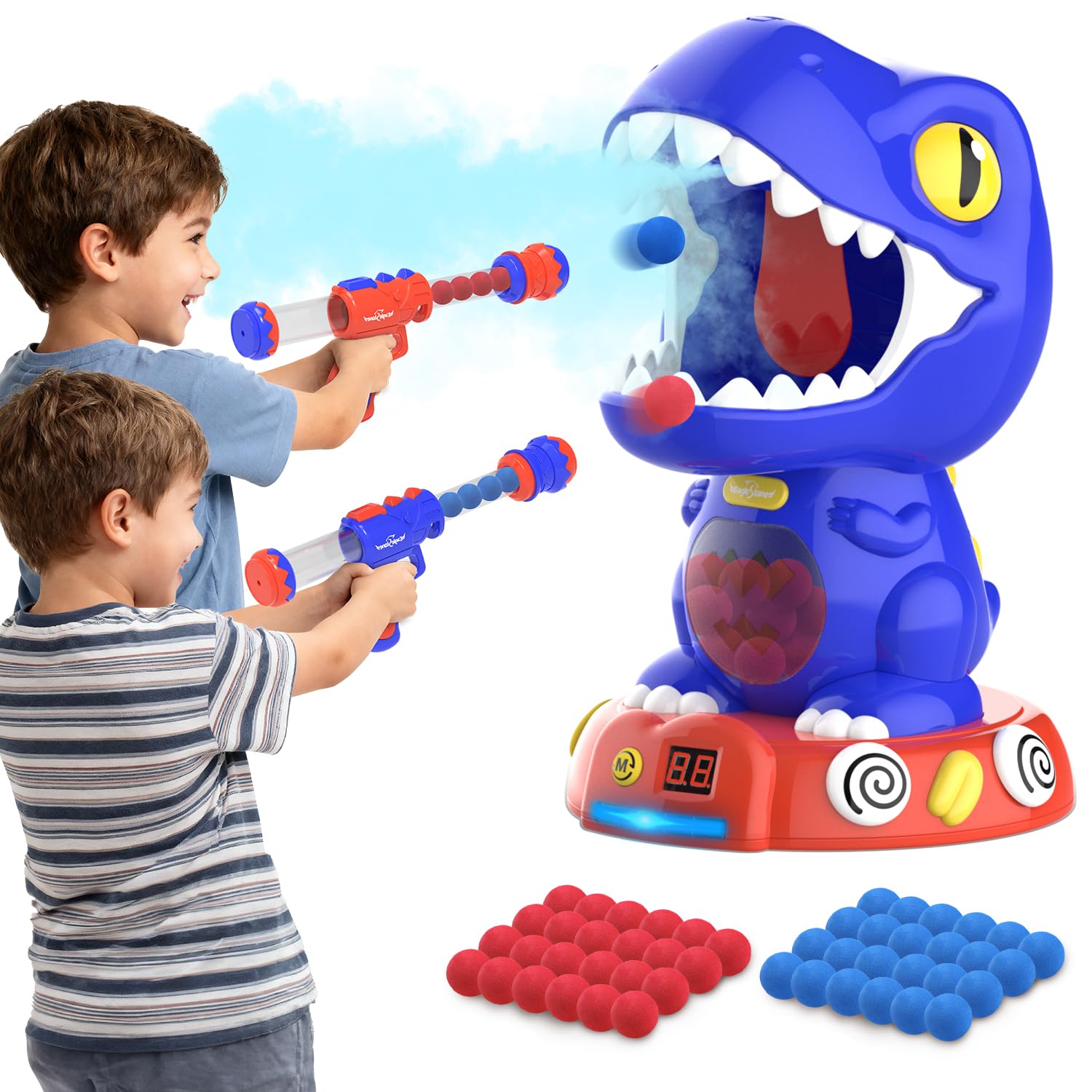 EagleStone Movable Dinosaur Toys for Kids 5-7, Spaying & Auto Scoring, Dino Shooting Target Game with 2 Pump Guns, 48 Foam Balls, Sound, Fun Gift for Boys & Girls, Party Favor