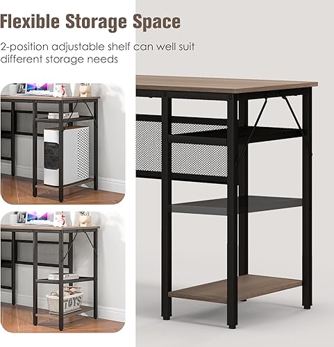 Miniatura 9 de COSTWAY Escritorio en forma de L con estación de carga, escritorio de esquina reversible de 55 pulgadas con estantes de almacenamiento de malla,