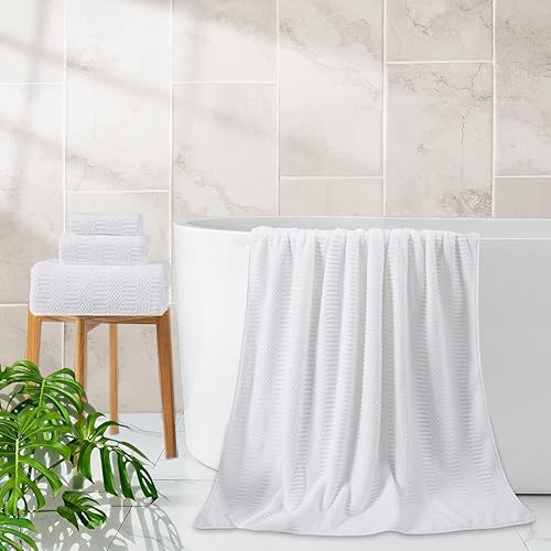 Miniatura 4 de Juego de toallas de baño de gran tamaño de 8 piezas, color blanco, 2 toallas de baño extragrandes, 2 toallas de mano y 4 toallas pequeñas, 600 GSM,