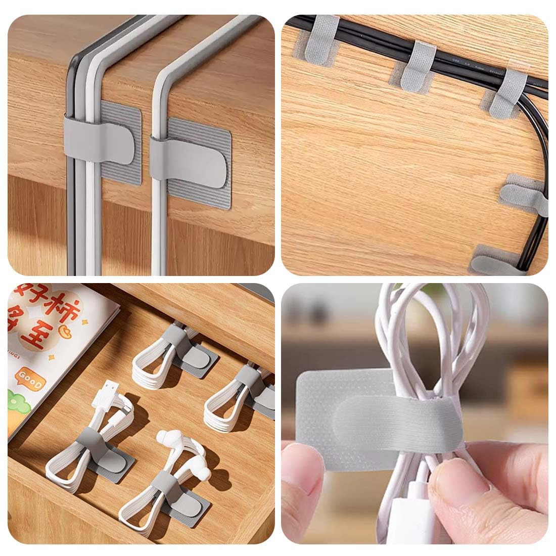 60 Fascette Fermacavi Da Mettere Sotto La Scrivania, Autoadesive, Con Gancio E Anello,Organizer Per Cavi Per Tv, Pc, Laptop, Ethernet,Desktop,Grigio,Piccole,Organizer Cavi Adesivi Resistente.