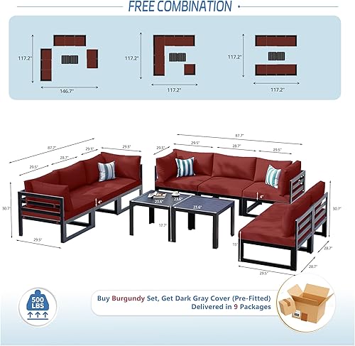 Miniatura 608 de NICESOUL 7 Piece White Powder-Coated Aluminum Patio Furniture with Fire Pit Table, 29 Inch Extra Wide Outdoor Sectional Sofa for 6, High-End Heavy