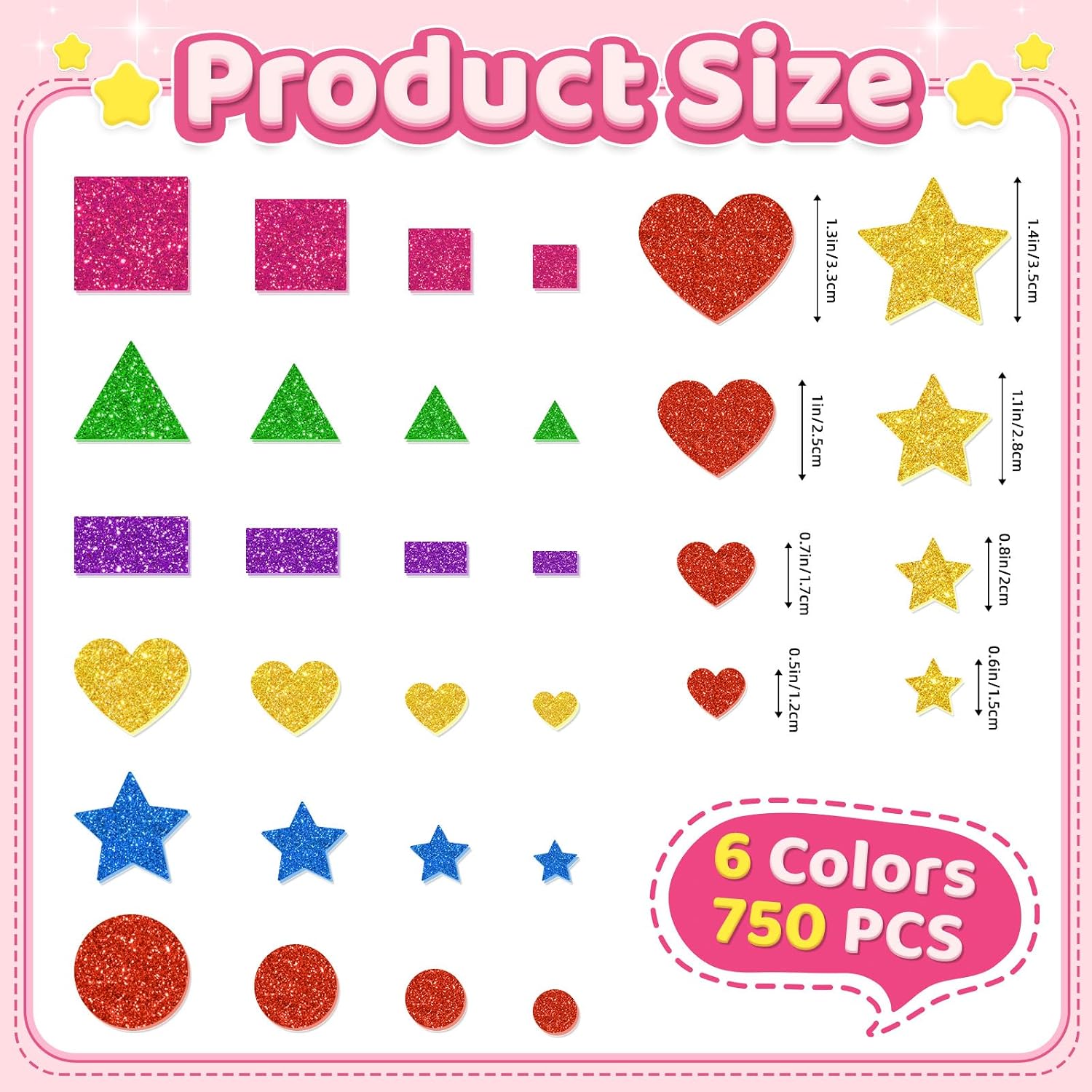 750Pcs Foam Stickers,Colorful Foam Shape Stickers for Crafts,Shapes