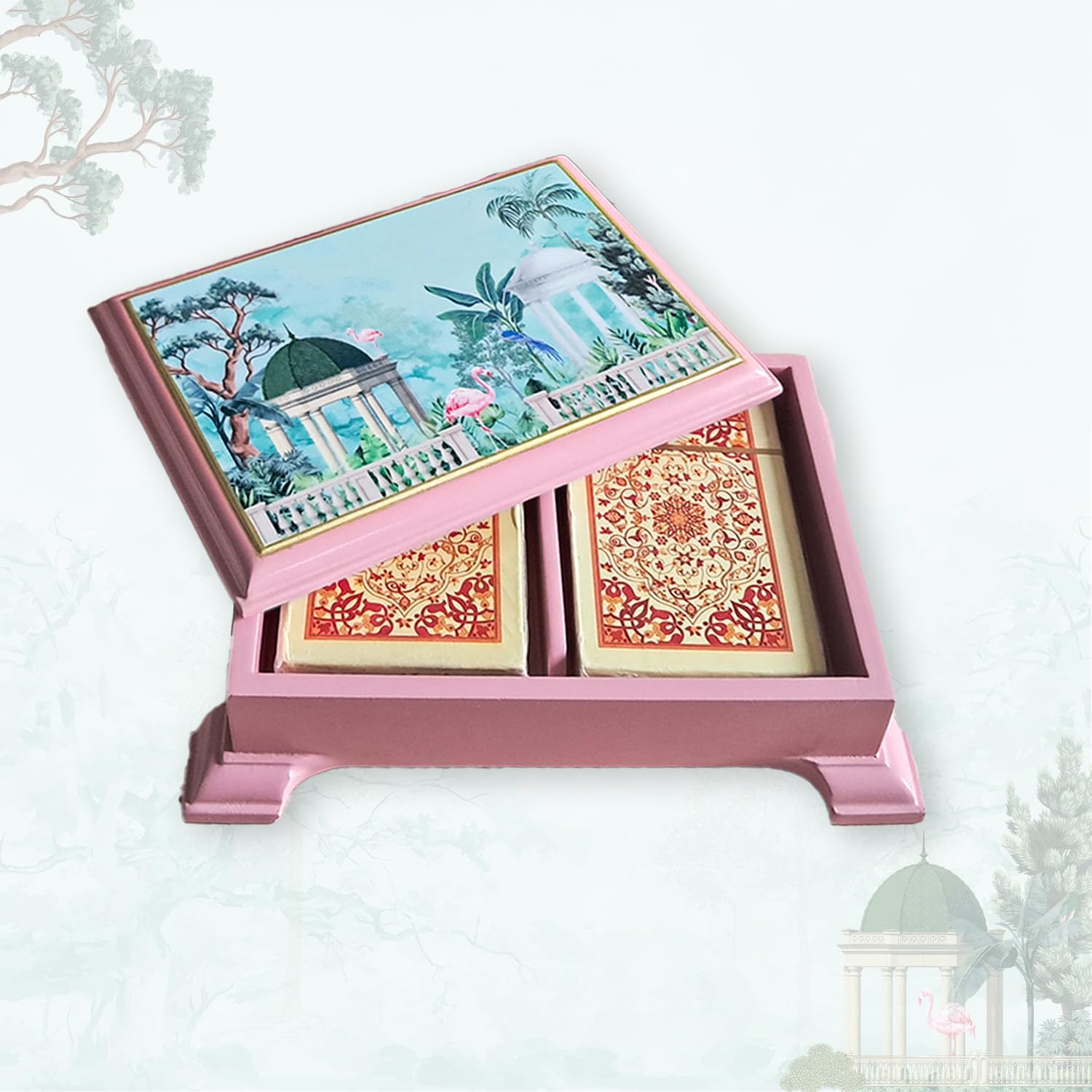 Craftslane Wooden Playing Cards Box Case Tash Holder with 2 Deck Card Organizer Box Gift Box (17.8 x 16 x 11.7 cm) (Fruity Paradise Playing Card Boxes) 1