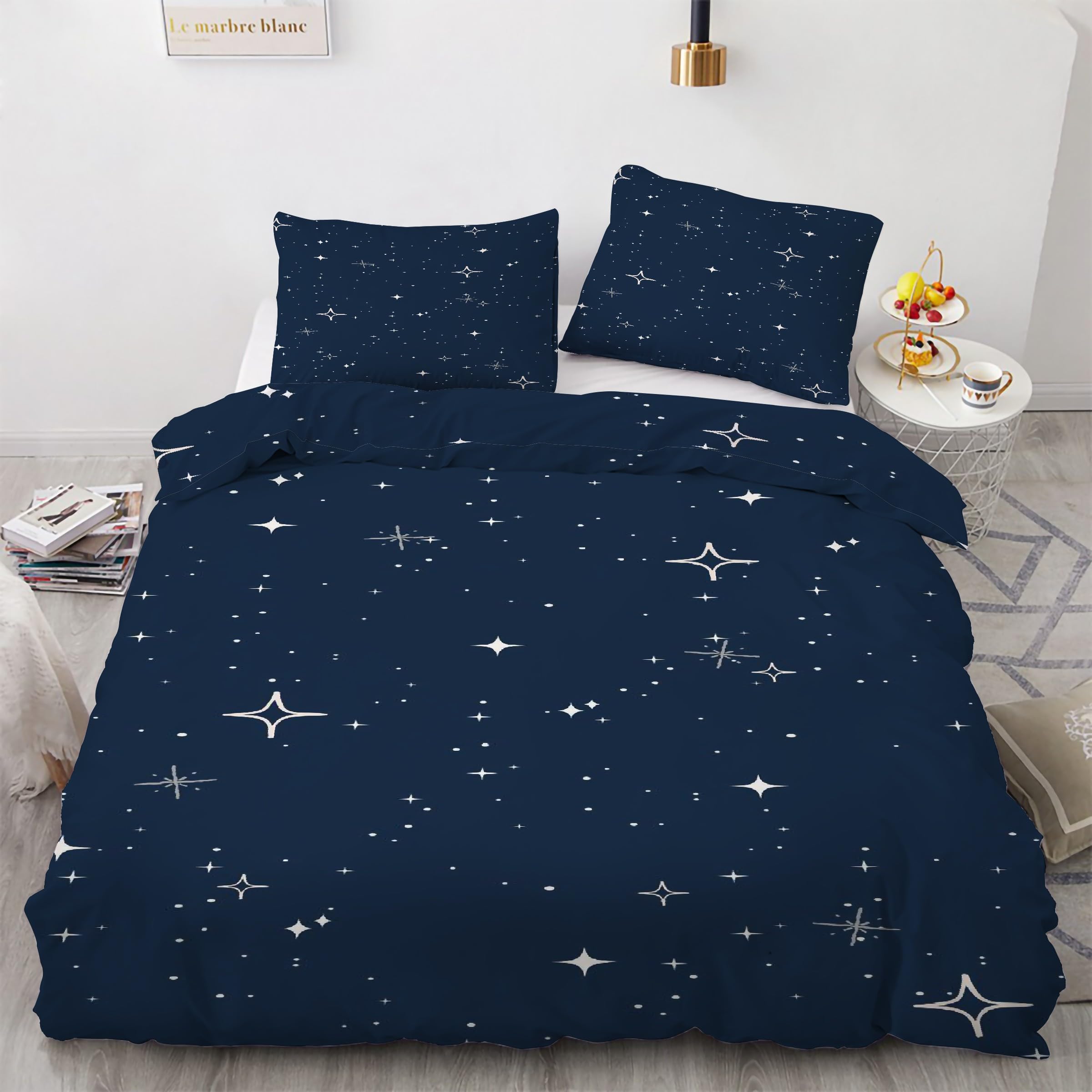 Parure de lit 90x190 bleu housse de couette étoile en microfibre douce Kg584