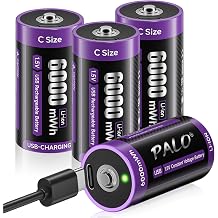 Rechargeable Lithium C Batteries 4 Pack, 1.5V C/lr14 Cell Batteries with USB-C Charging Cable, 6000mWh Size C Li-ion Battery for for Flashlights, Toys, Clocks