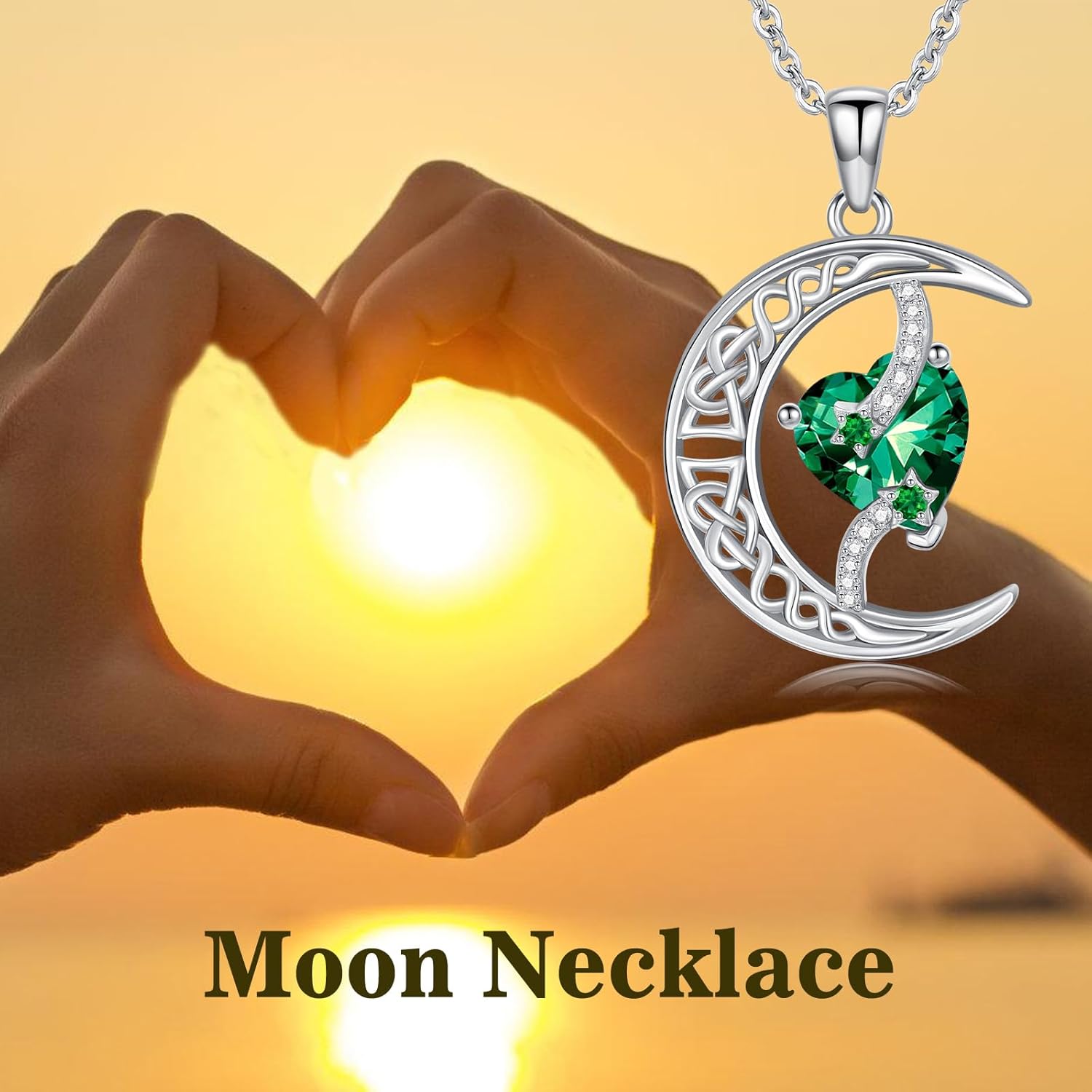 TOUPOP Moon and Star Birthstone Necklace for Women 925 Sterling Silver Celtic Moon Jewelry Valentines Day Birthday Gifts for Her Wife Mom - Image 3