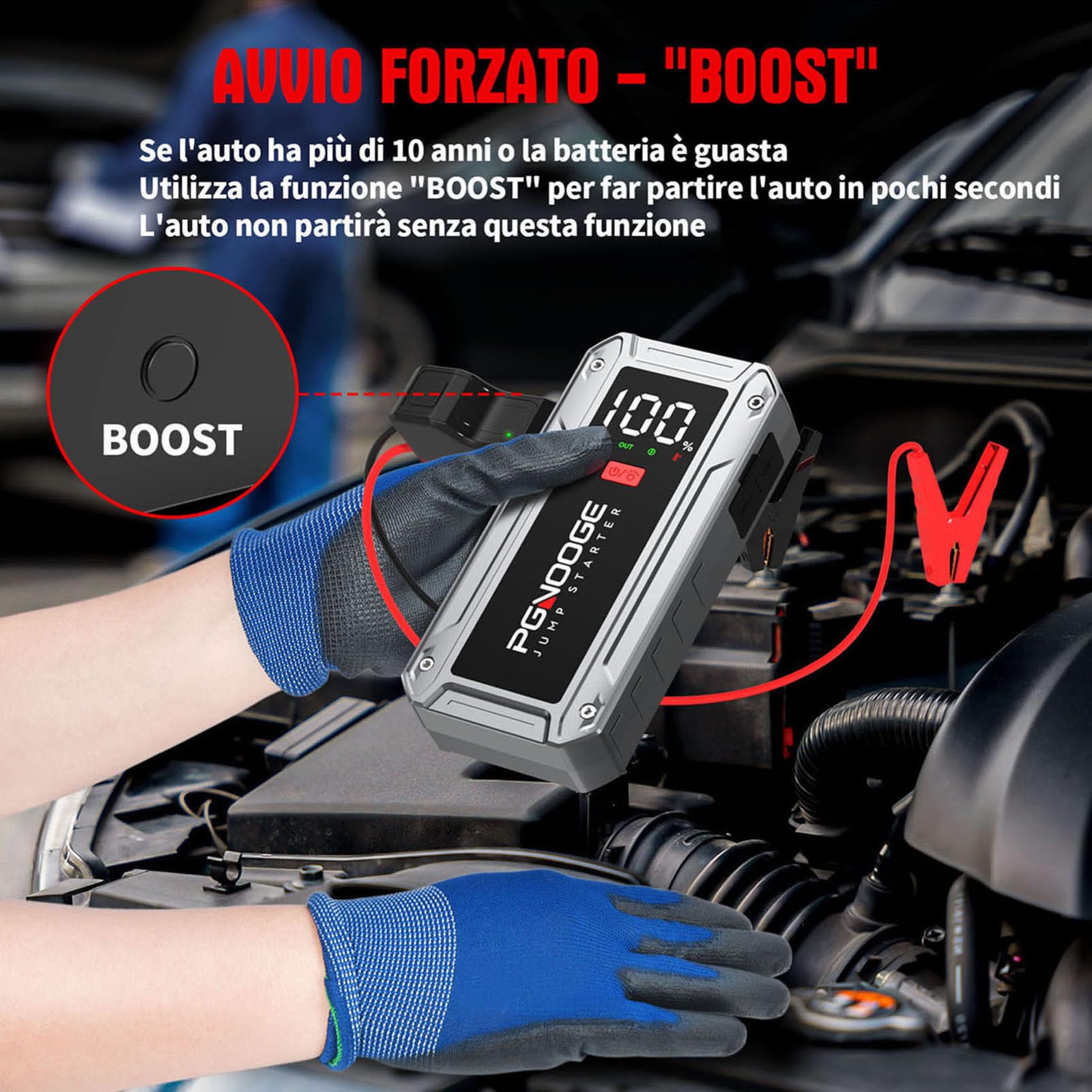 Avviatore Batteria Auto 26800mAh 6000A (Fino a ALL Gas/10 L Diesel), 12V Starter Batteria Auto Con Pulsante Di Avvio Forzato E Uscita USB, Ampio Display Lcd, Luce Da 600 Lumen